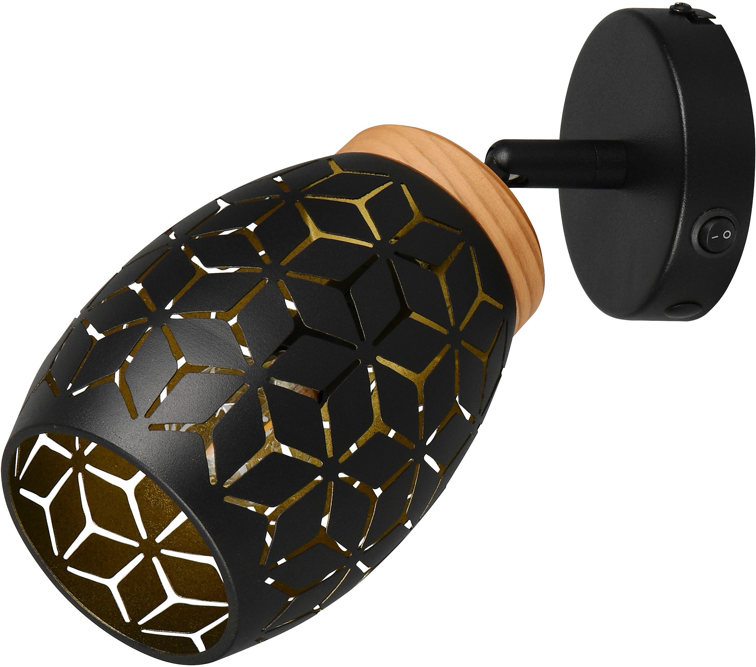 Reality Leuchten Wandstrahler BIDAR, Wandlampe mit verstellbarem Spot, exkl 1x E14 max 10W, Ein-/Ausschalter, Leuchtmittel wechselbar, warmweiß - kaltweiß, Kippschalter ON/OFF, Metall-Lampenschirm Lasercut Optik Ø 12cm