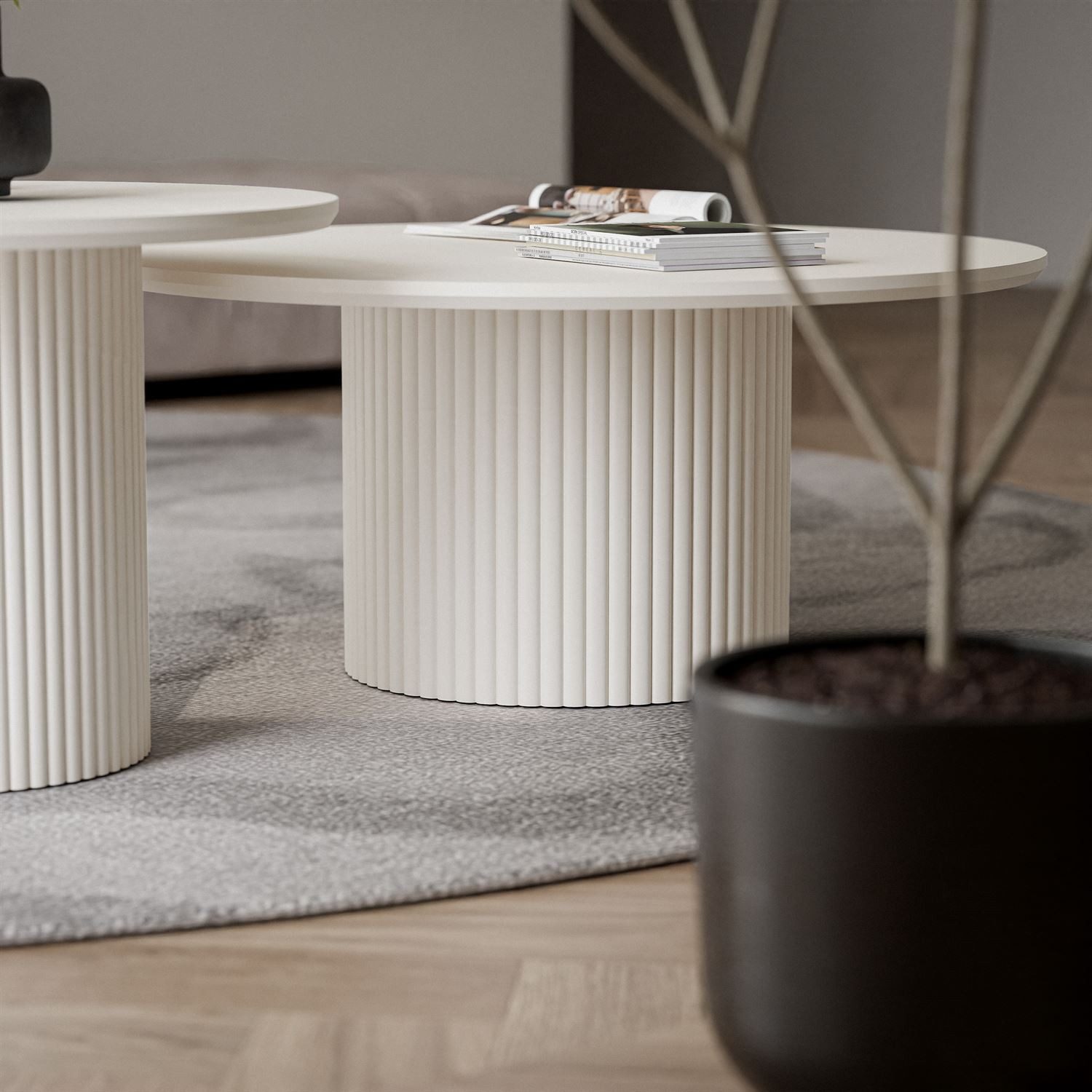 Lookway Couchtisch OVI-Tischset mit geriffelter Basis (2er Set), Durchmesser: ⌀80 cm und ⌀60 cm, Höhe: 36/42 cm – Bild 4 von 5