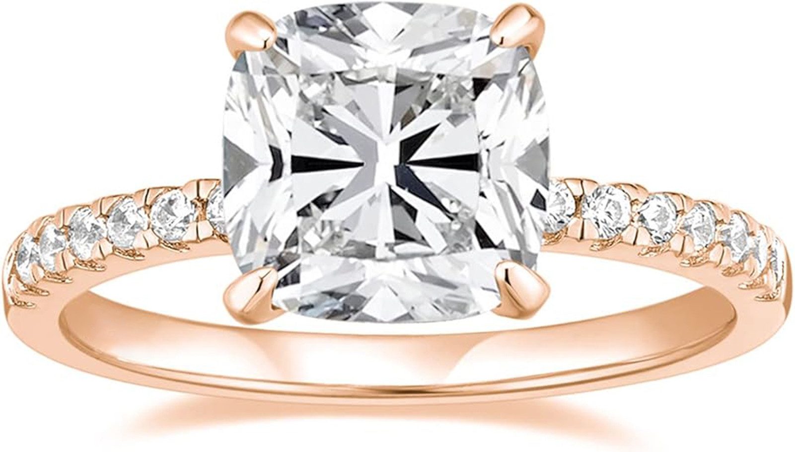 Jumpeak Diamantring Vierzackiger Cushion-Diamantring 14K Weißgold 1.0 CT Labordiamantring, 14K, Antragsring, Geschenk zum Jahrestag, Farbe E, Reinheit VS1