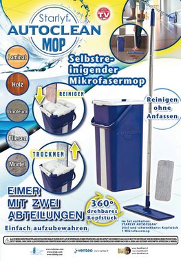Starlyf Wischmopp Autoclean Mop Bodenwischer-Set, beutellos, selbstreinigendes Wischsystem, Doppelkammereimer, 2,7 Liter