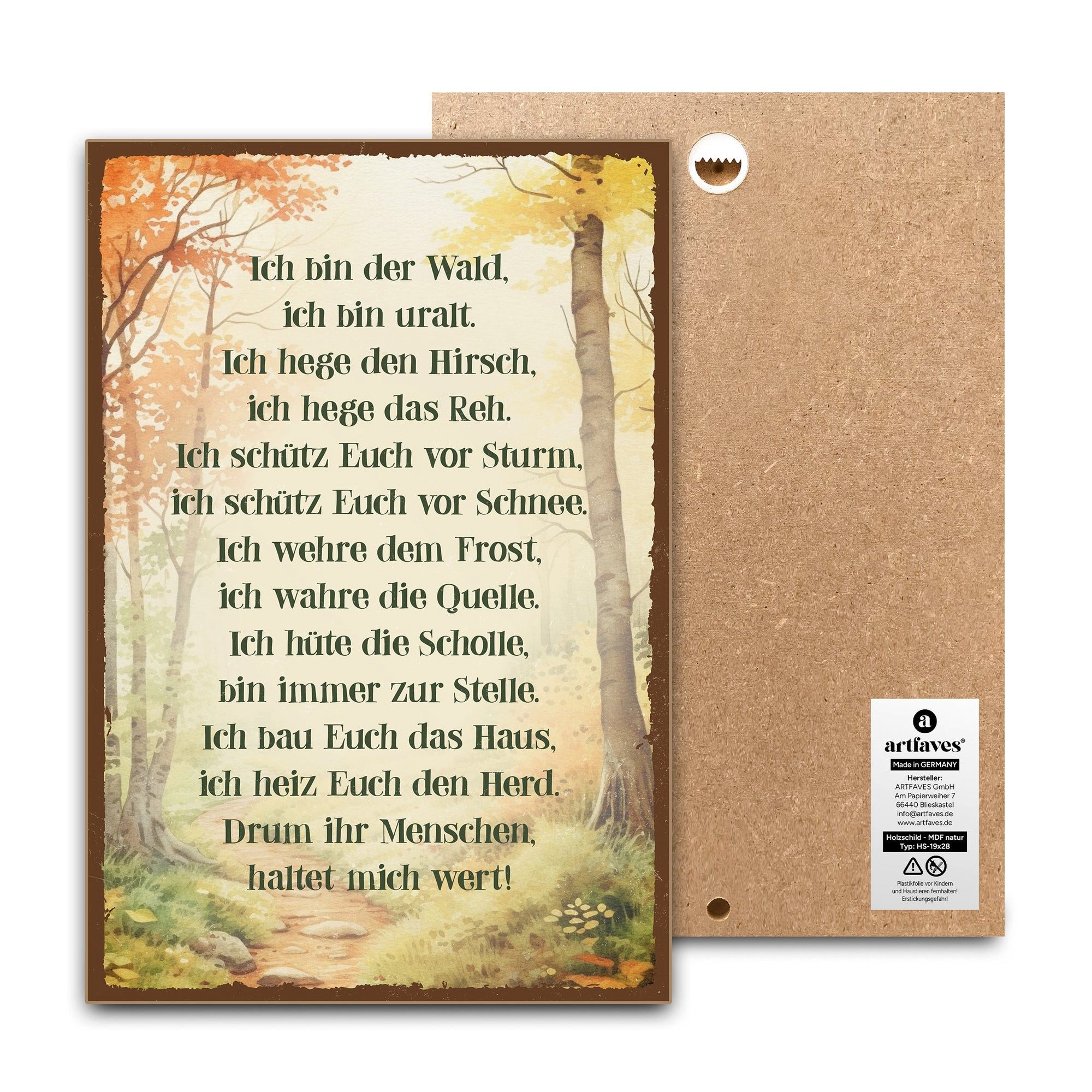 ARTFAVES Holzbild Schild mit Spruch - Ich bin der Wald - Herbst, Herbstdeko, Wald