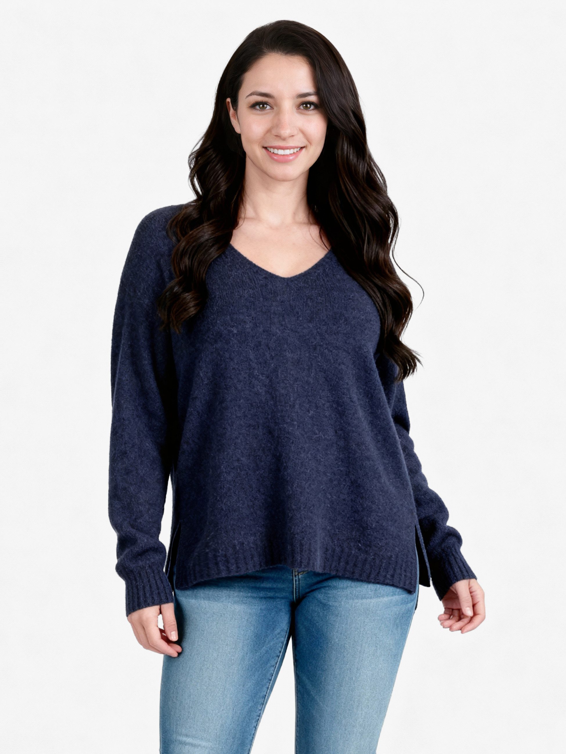 Strickpullover V-Ausschnitt-Pullover aus Alpaka-Wollmix