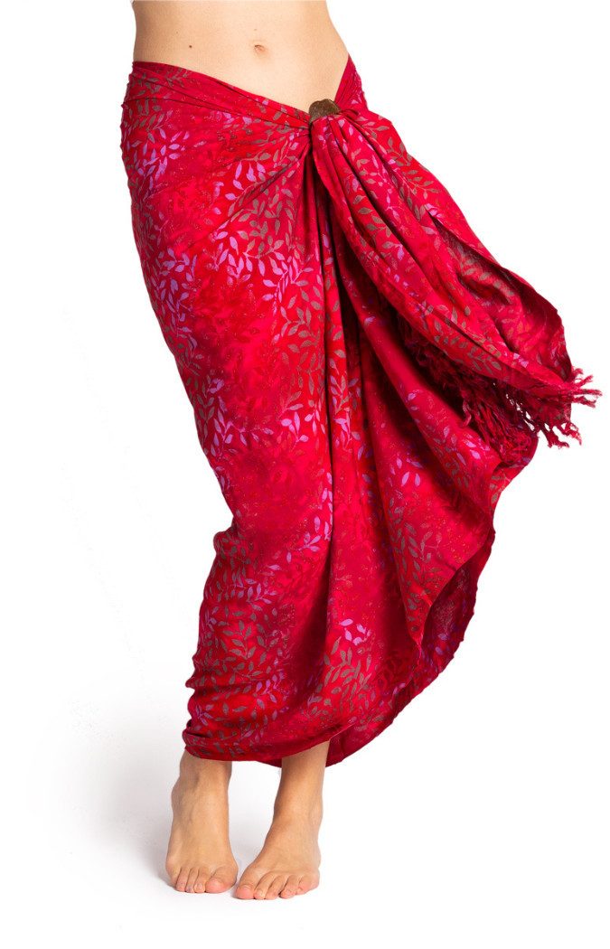 PANASIAM Sarong Pareo Tuch in leuchtenden Rottönen aus 100% Viskose - als Strandkleid, Viskose, Unisex Wickelrock - Bikini Cover-up - Wickelkleid mit Kokosschnalle