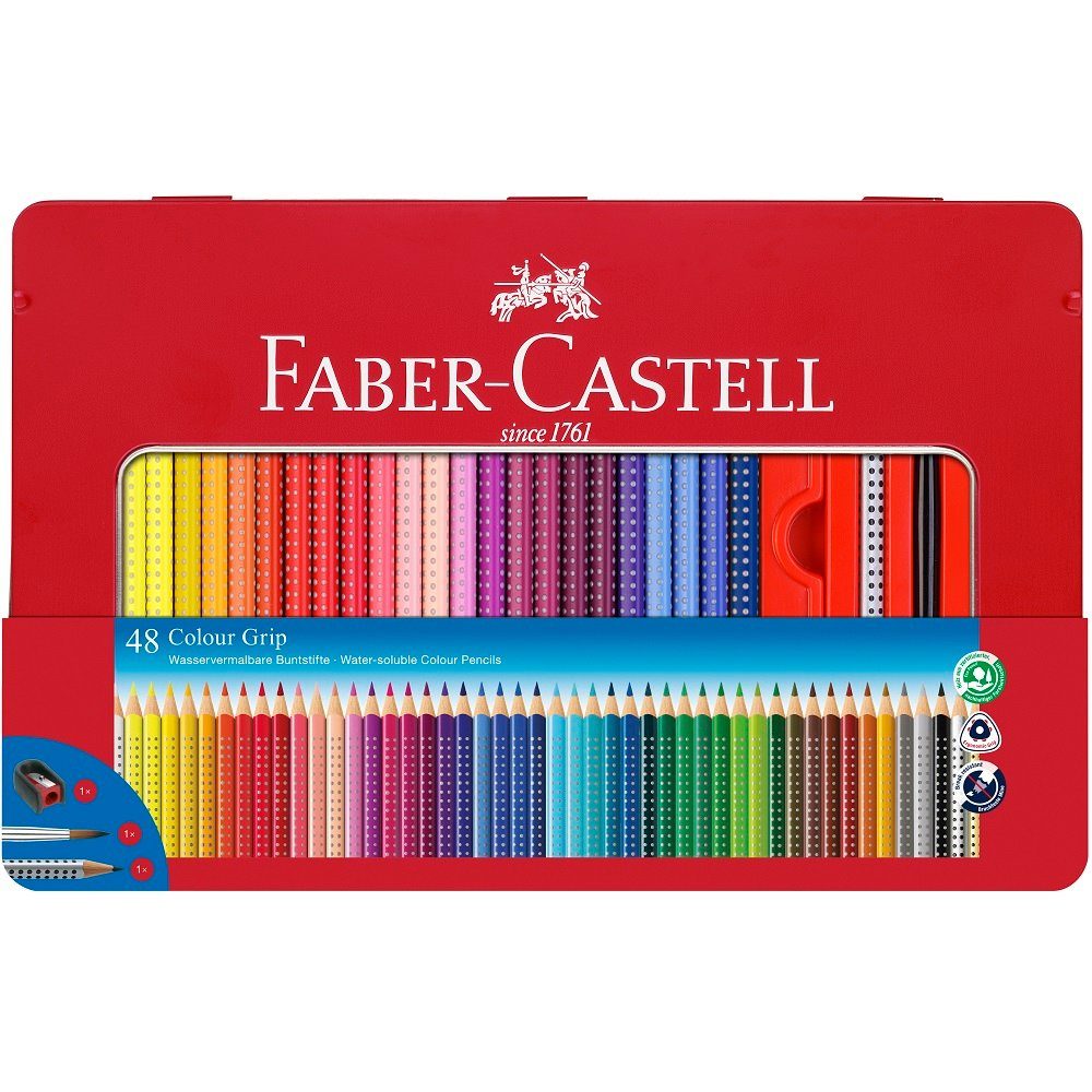 Faber-Castell Buntstift 48 Buntstifte COLOUR GRIP im Metall-Etui farbsortiert