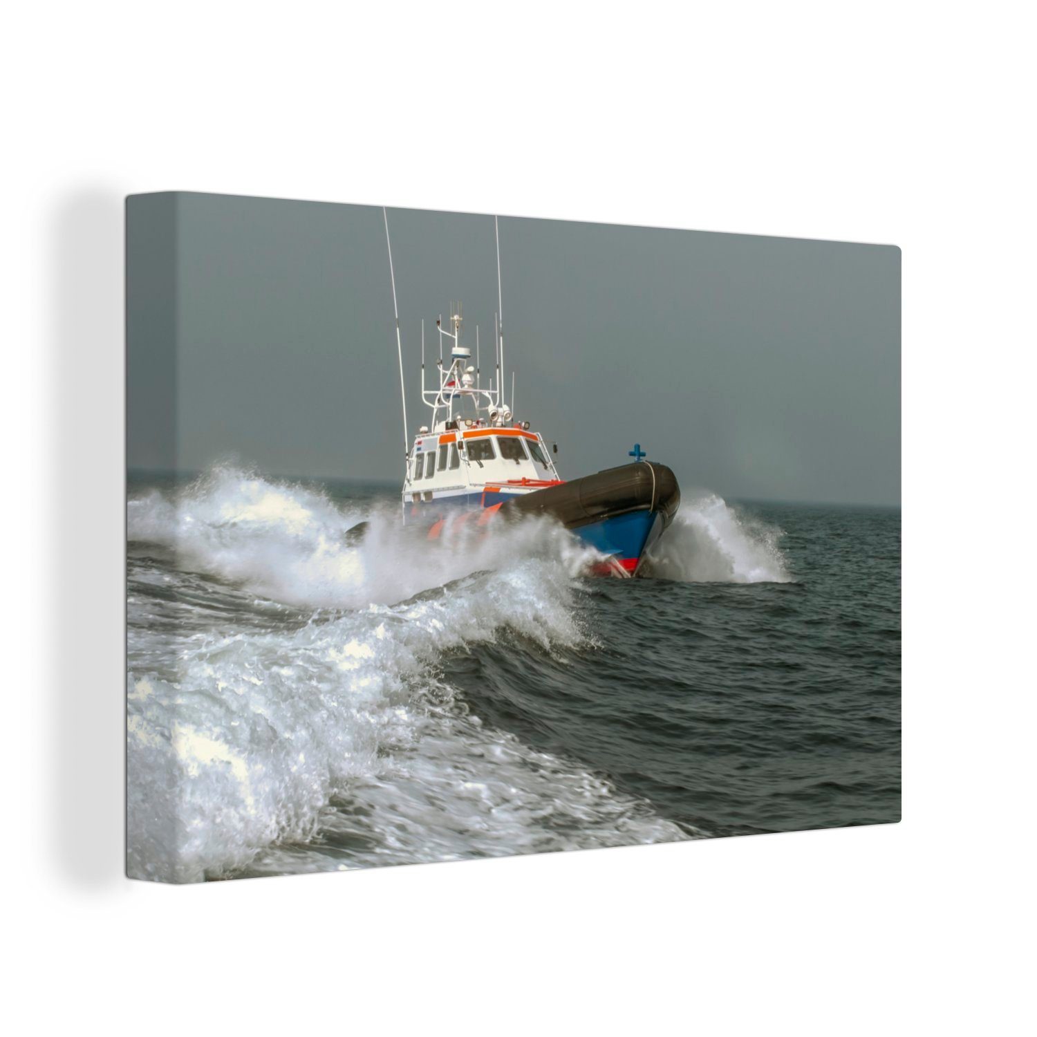 OneMillionCanvasses® Leinwandbild Ein Rettungsboot auf See, (1 St), Wandbild Leinwandbilder, Aufhängefertig, Wanddeko, 30x20 cm