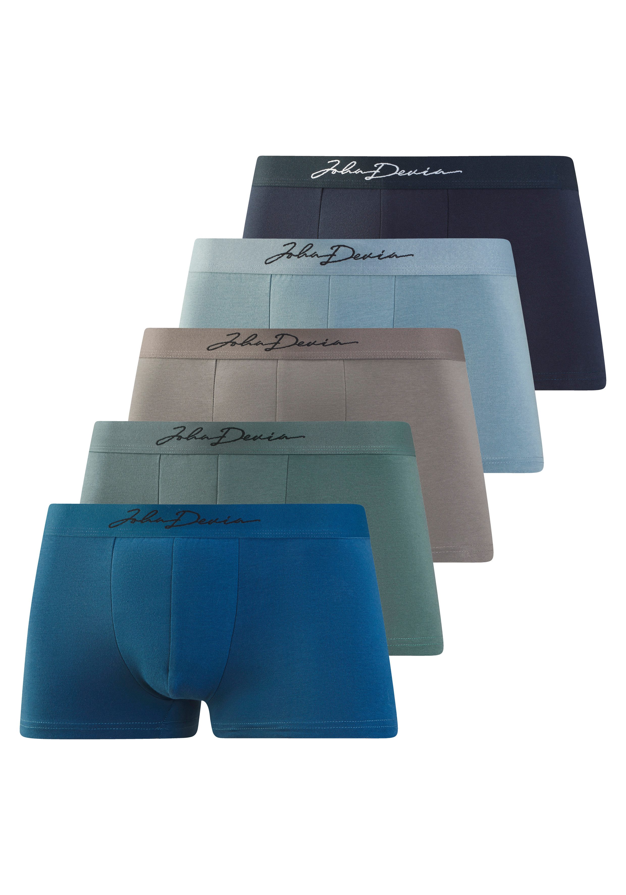 John Devin Boxer Boxershorts für Herren (Packung, 5-St) mit schönem Schriftzug im Bund, Jersey-Material, unifarben