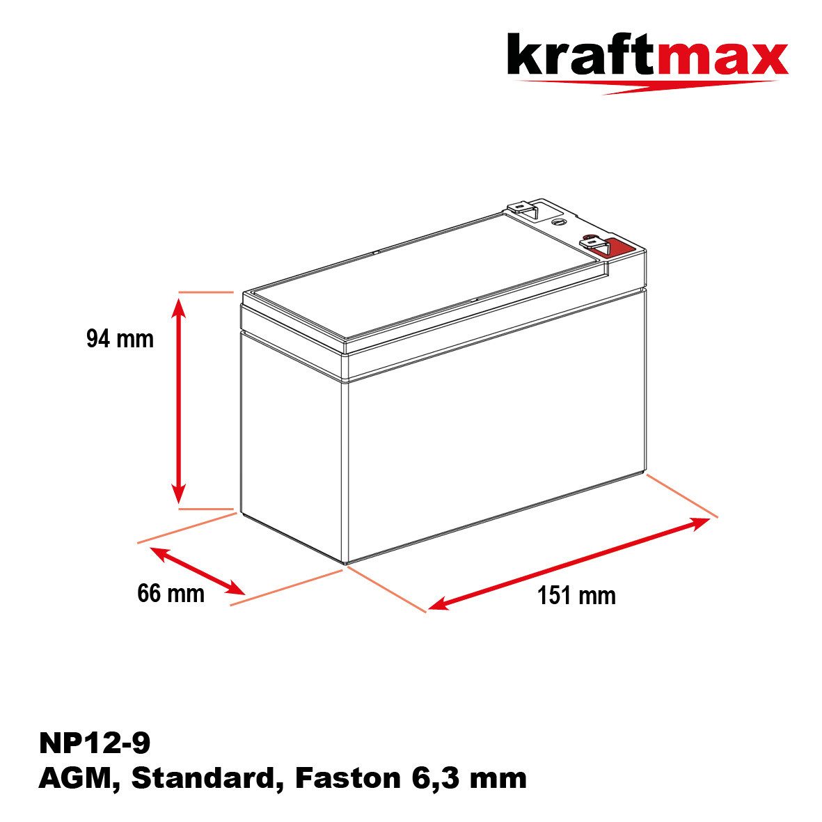 kraftmax Industrial Pro Bleiakku [ 12V / 9Ah ] AGM Hochleistungs- Blei Akku Bleiakkus – Bild 4 von 4
