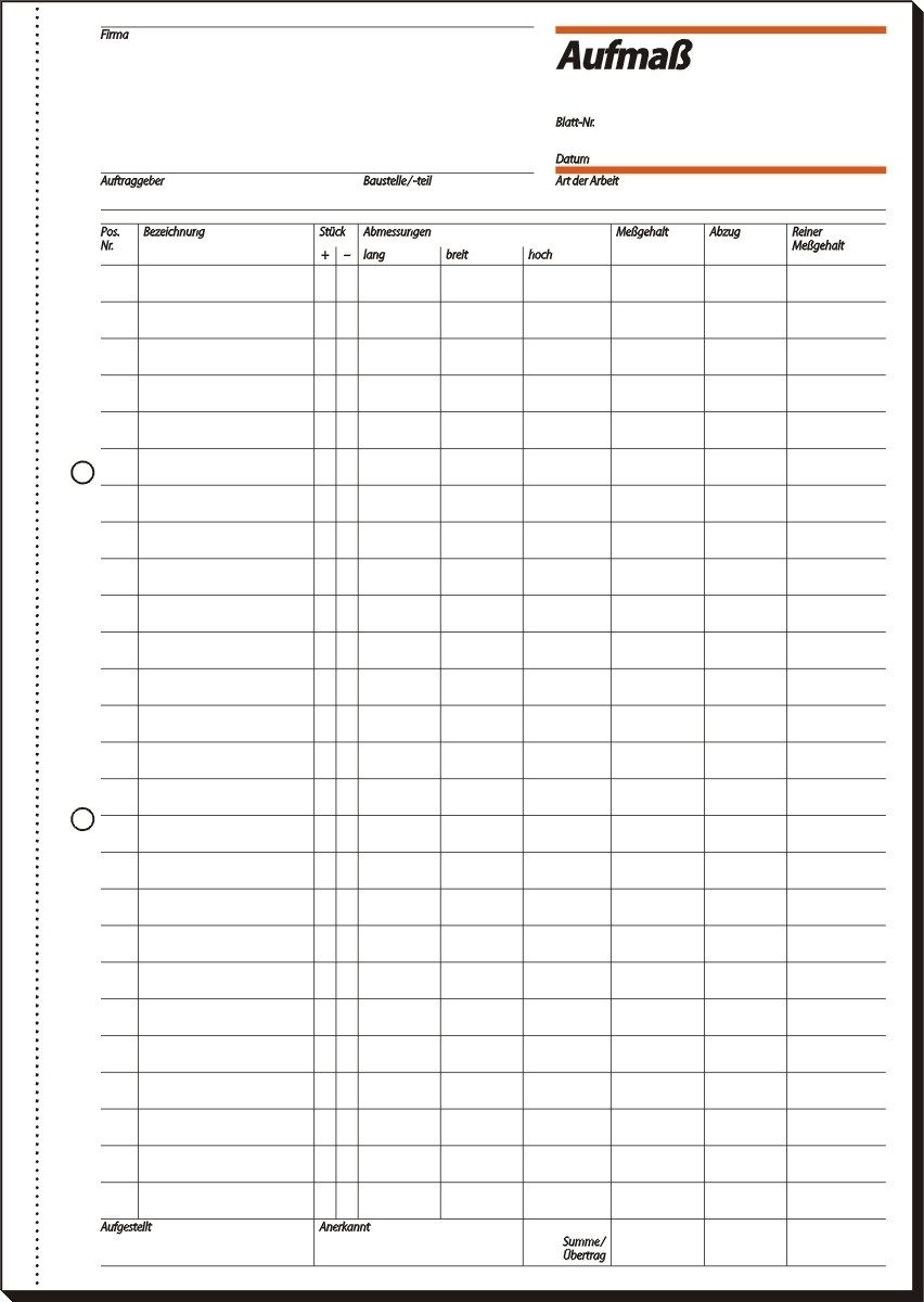 Formularblock Formularbuch Aufmaßbuch A4 50 Blatt