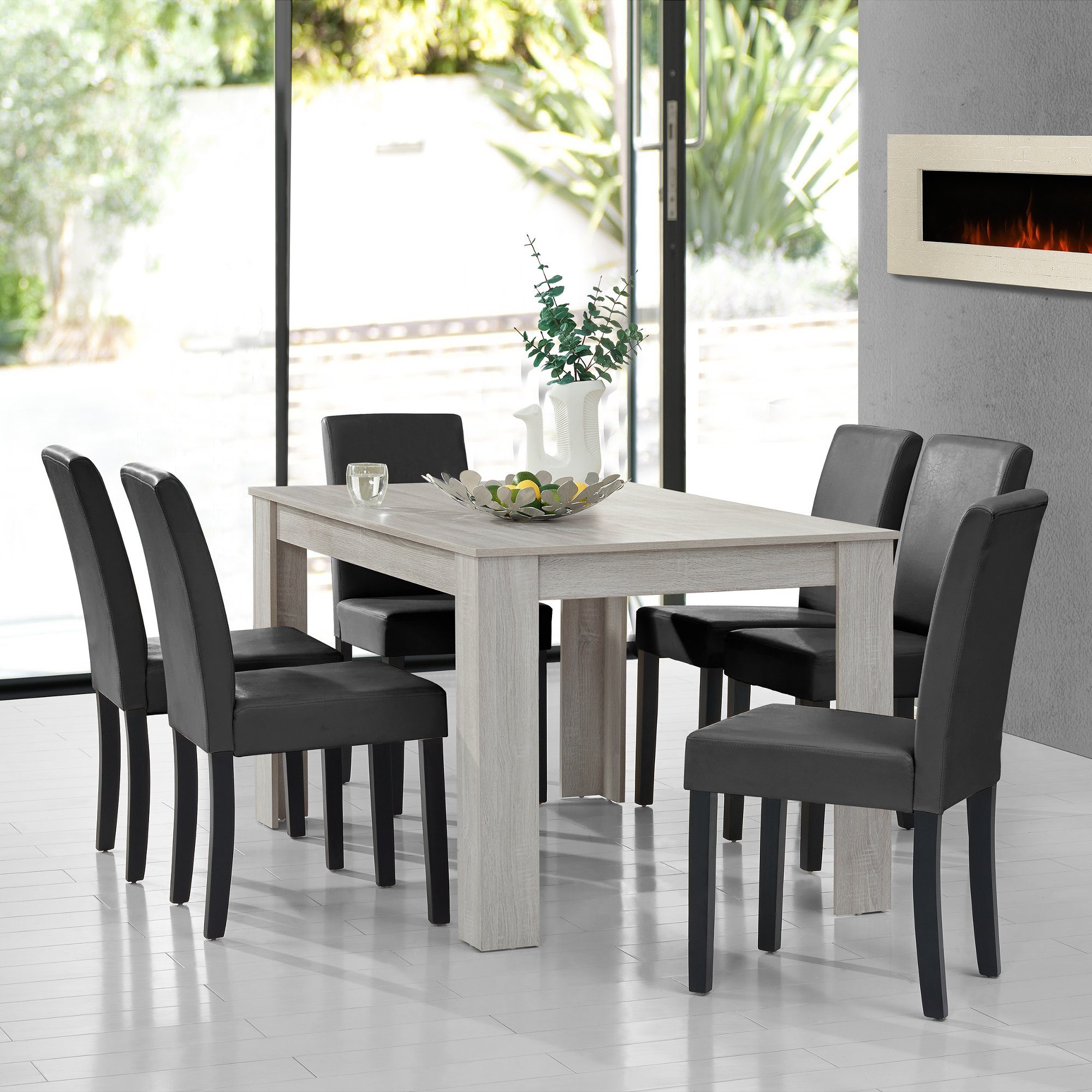 en.casa Essgruppe, (7-tlg., Esstisch mit 6 Stühlen), »Forssa« 140x90cm Küch günstig online kaufen