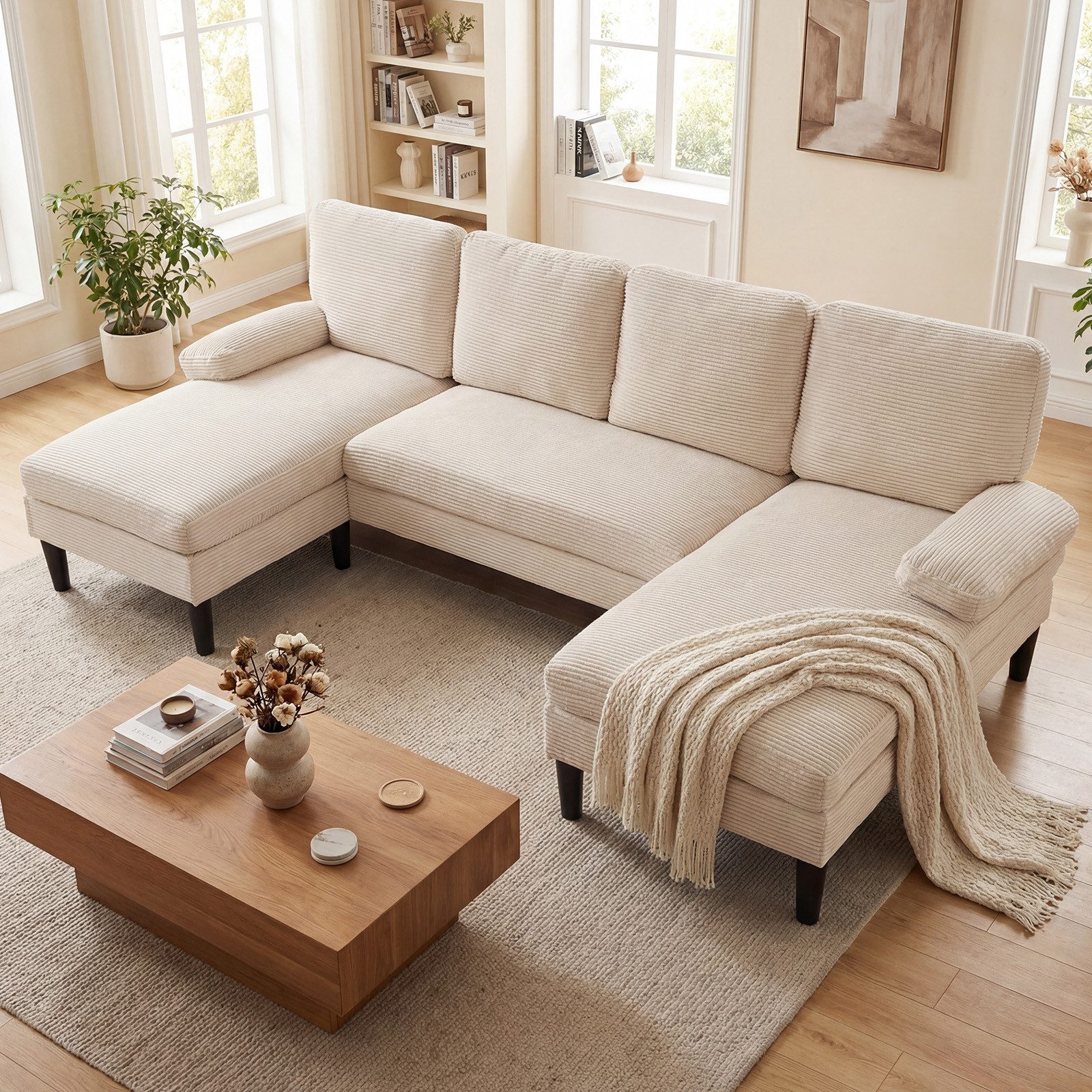 COSTWAY Ecksofa mit Schlaffunktion U-Form, Couch Schlafsofa