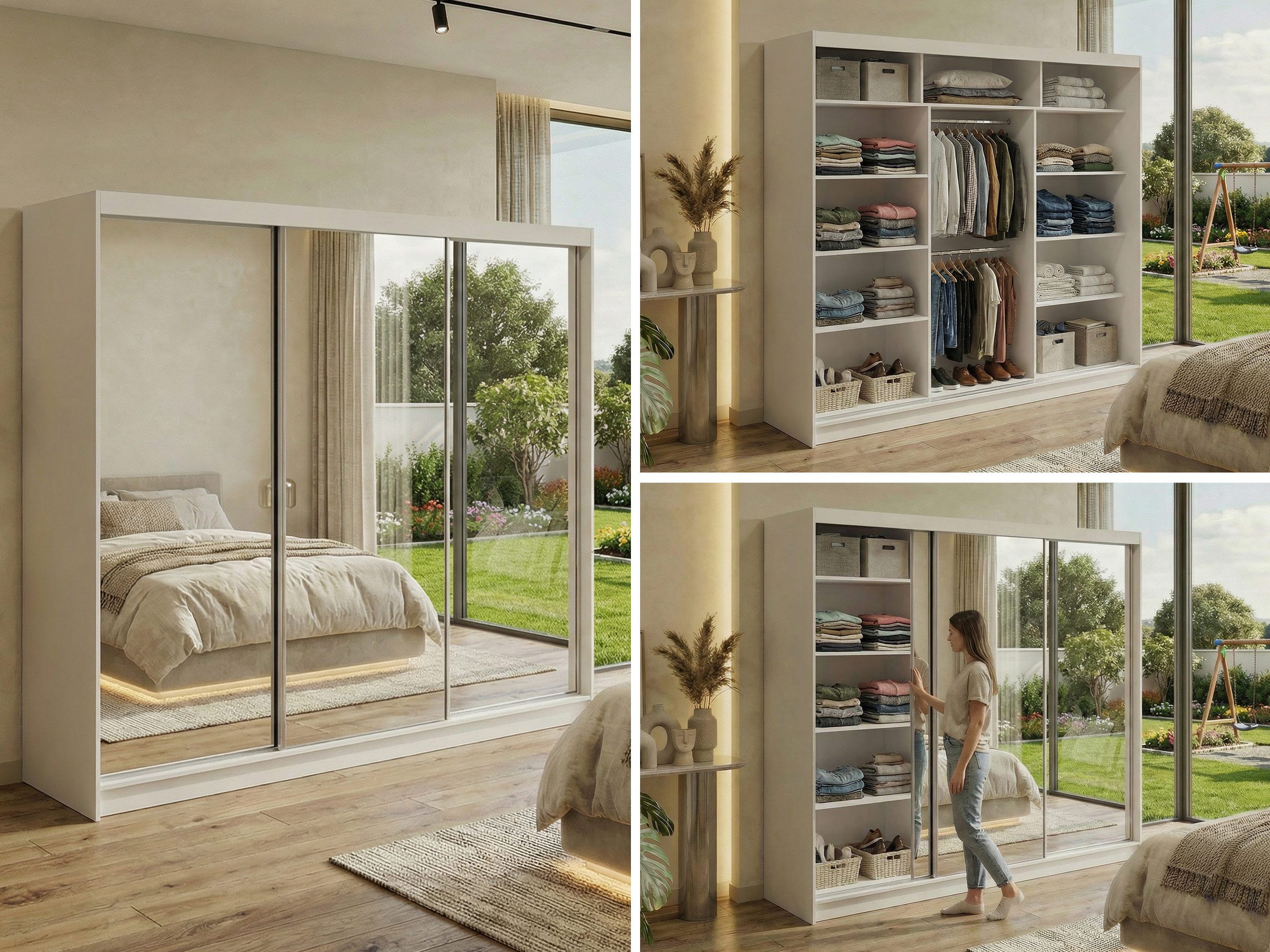 MKS MÖBEL Schiebetürenschrank DUBROWNIK 240 (Kleiderschrank mit/ohne Schubladen, Schiebetüren) Spiegelschrank 240 cm, Kleiderschrank mit Stauruam, Kleiderbügel