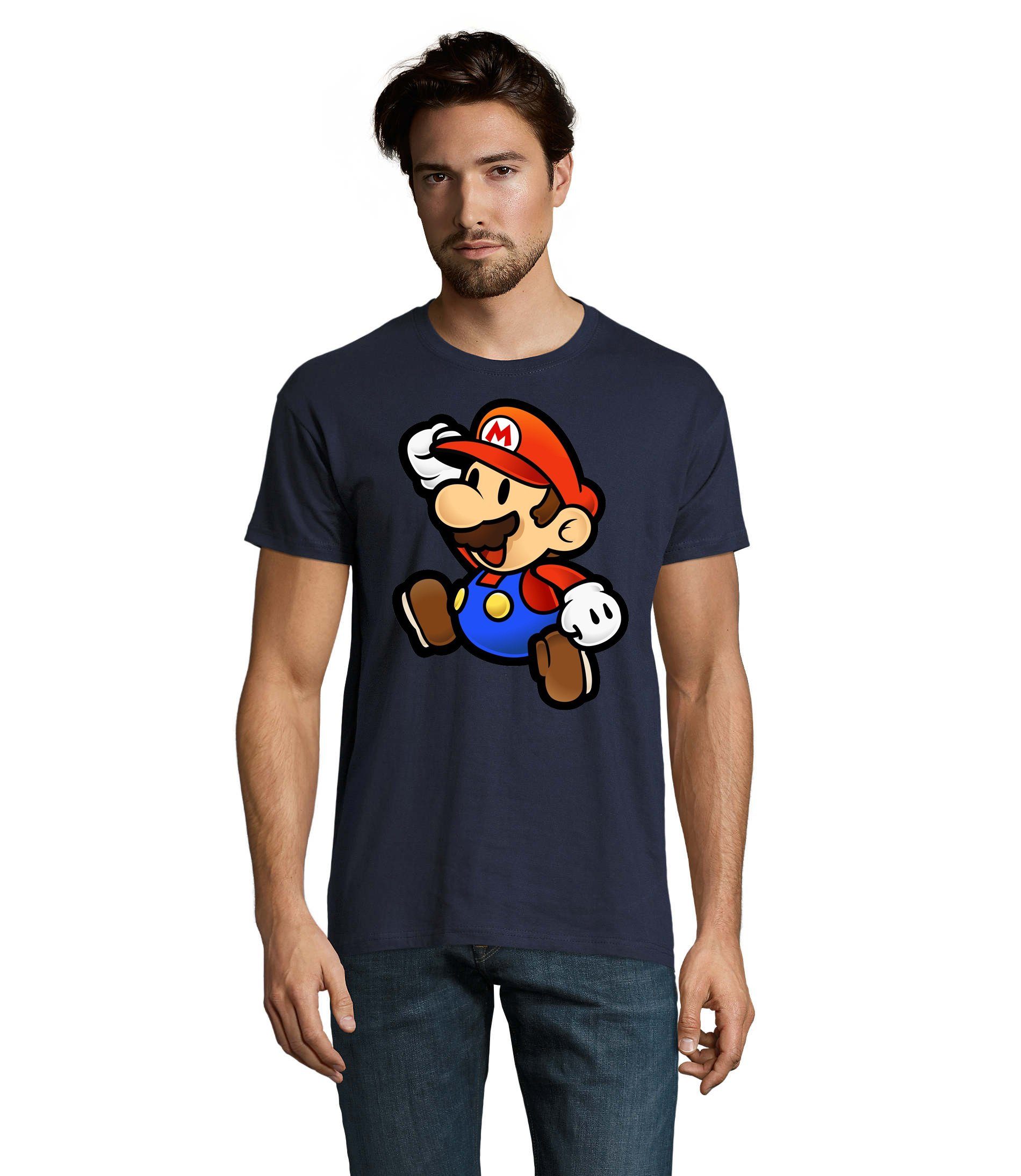 & Herren Brownie Super Mario Nintendo Luigi Yoshi Navyblau T-Shirt Gaming Blondie