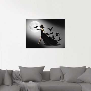 Artland Glasbild Die Frau mit den Raben, Animal Fantasy (1 St), in verschiedenen Größen