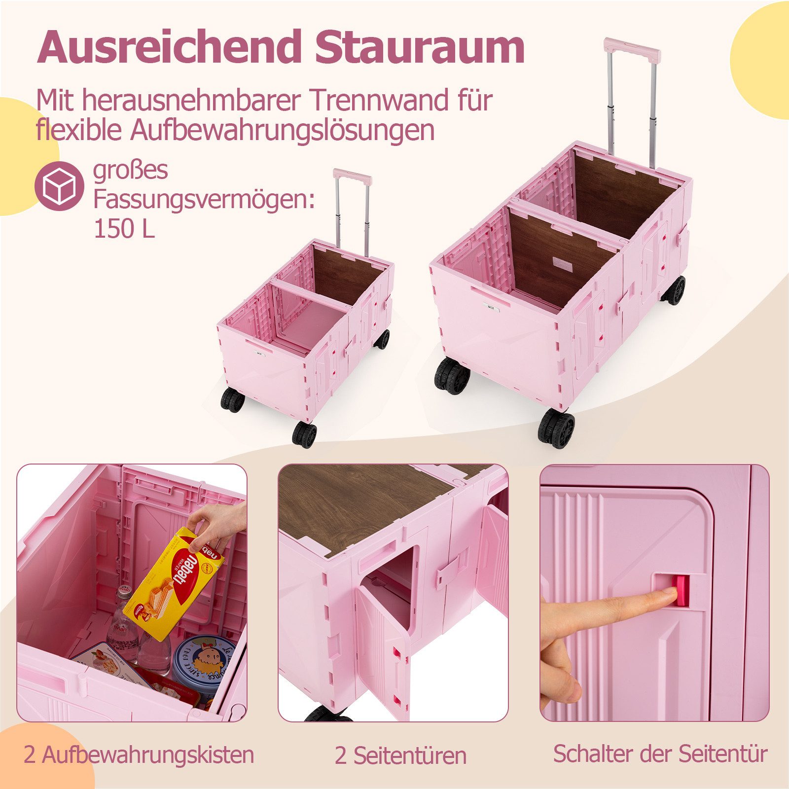 COSTWAY Bollerwagen, faltbar, Handwagen mit Tischplatte, verstellbarem Griff 150L