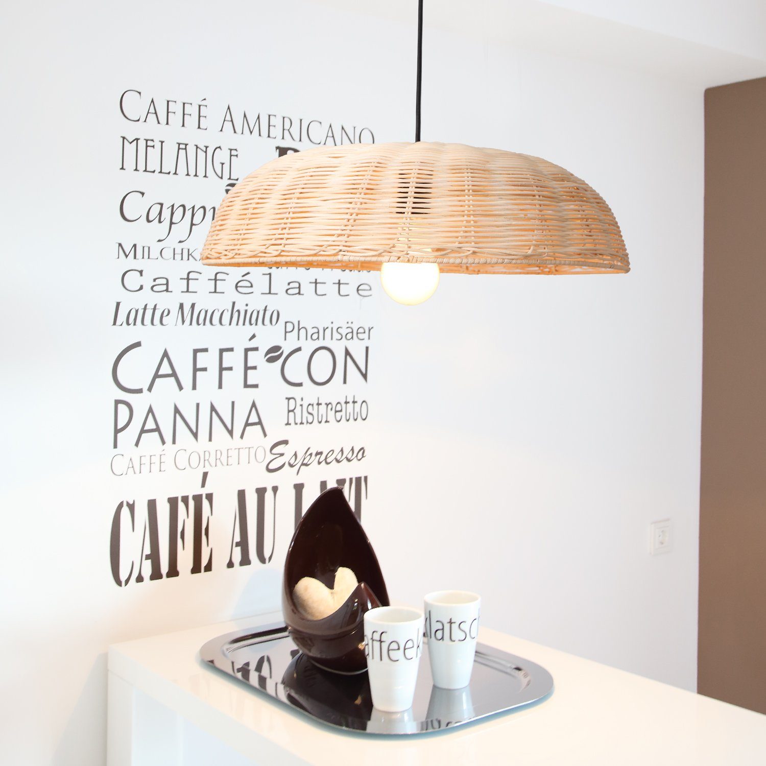 Home4Living Pendelleuchte Hängeleuchte Pendeleuchte Ø 48cm Rattan E27 Küchenlampe, ohne Leuchtmittel, Rattan – Bild 3 von 5