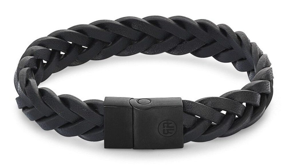 Rebel & Rose Lederarmband Schwarzes Lederarmband Geflochten Schwarz Schwarz RR-M0026-B
