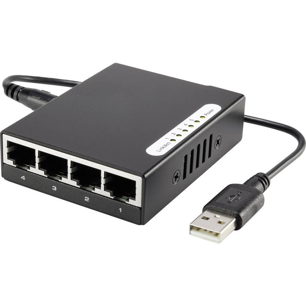 Renkforce 5 Port 10/100 mini Netzwerk-Switch mit (USB-Stromversorgung) Metall-Switch