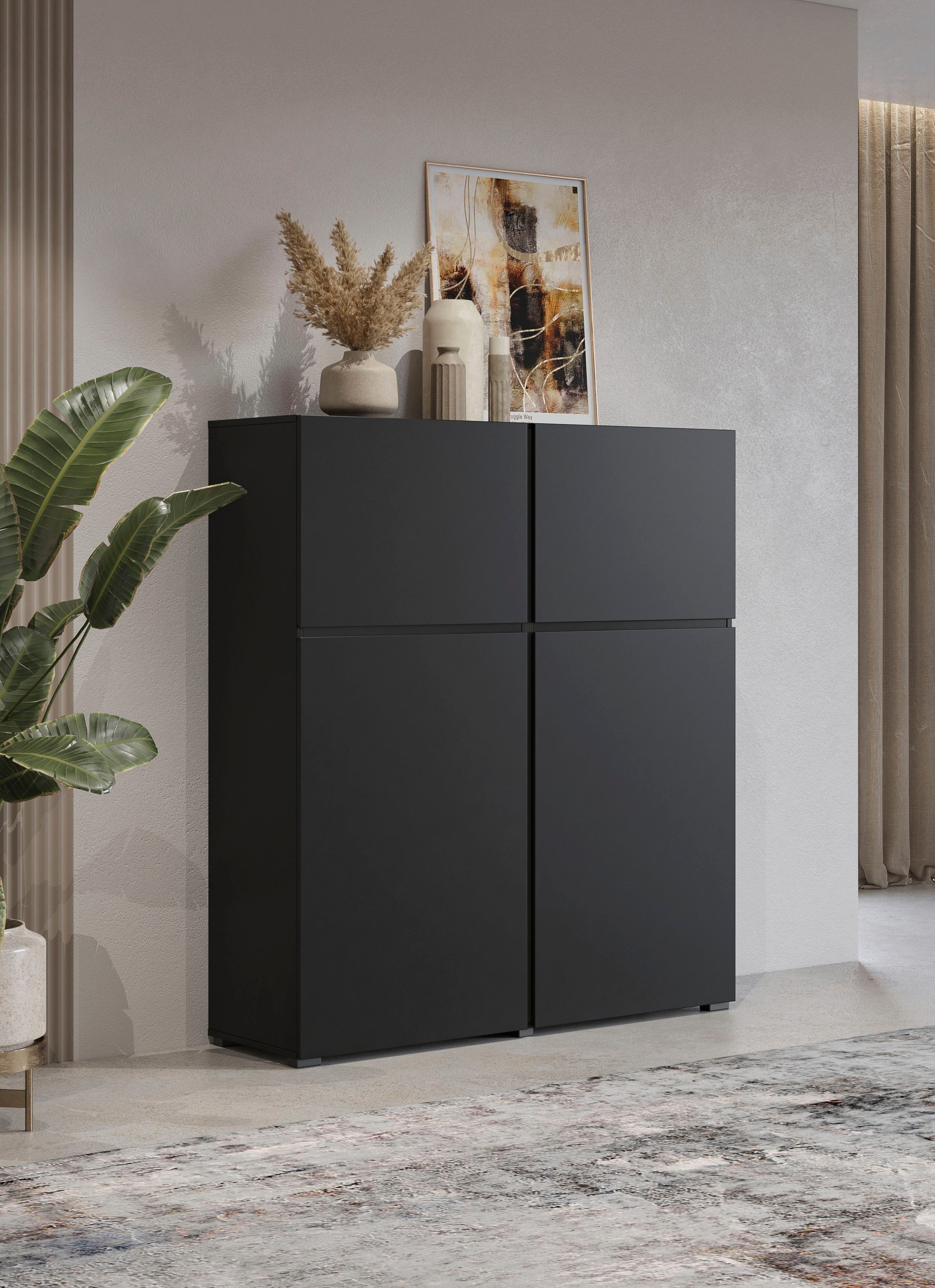OTTO home Highboard Cross, moderne grifflose Hochkommode mit 4 Türen,Türkommode, Hochschrank, Höhe 139 cm mit viel Stauraum, Einlegeböden verstellbar