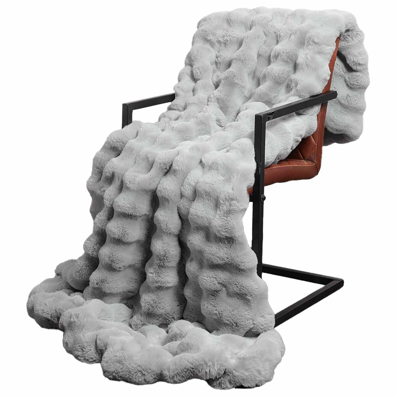 vidaXL Bettüberwurf Rutschfeste Decke aus Kunstkaninchenfell Olite Grau Polyester
