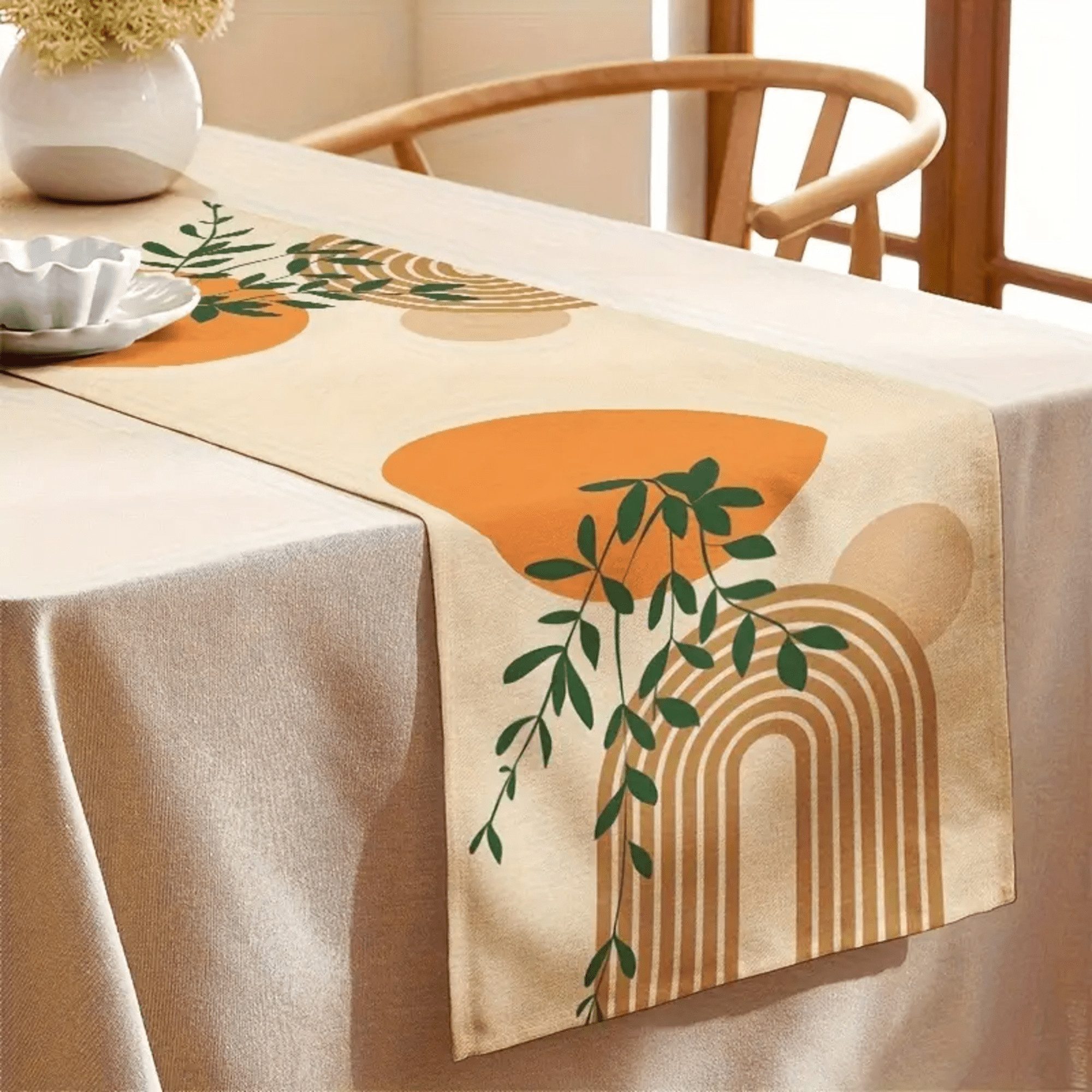 Montegoni Tischläufer Boho Tischläufer mit grünem Pflanzenmuster für Sommer günstig online kaufen