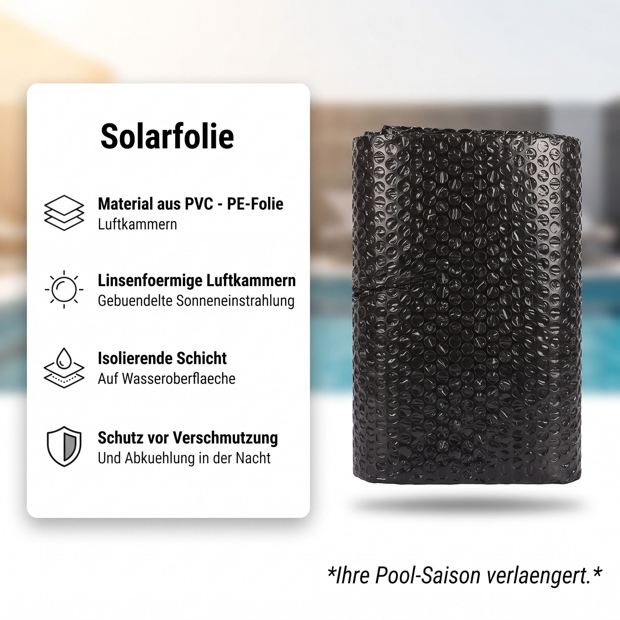 Mucola Pool-Abdeckplane Solarfolie Schwarz Wärmeplane Poolunterlage Bodenschutzplane (Stück, Pool-Abdeckplane), Verhindert Heizkosten