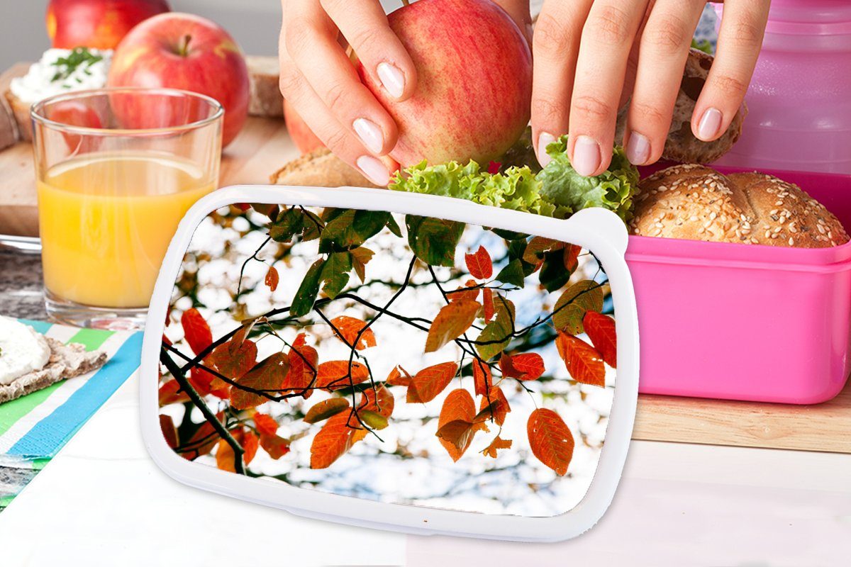 (2-tlg), Brotdose Jahreszeiten, - Kinder, Snackbox, für MuchoWow Blätter Mädchen, - Erwachsene, Landleben - Kunststoff, Lunchbox Herbst rosa Kunststoff Brotbox