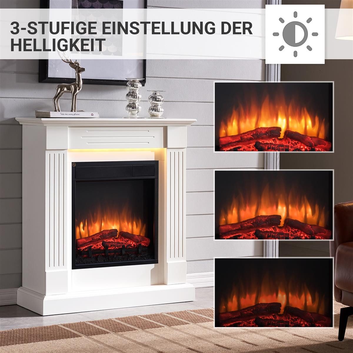Balderia Elektrokamin Ladina, Standkamin mit 3D Flamme, 2000 W, LED