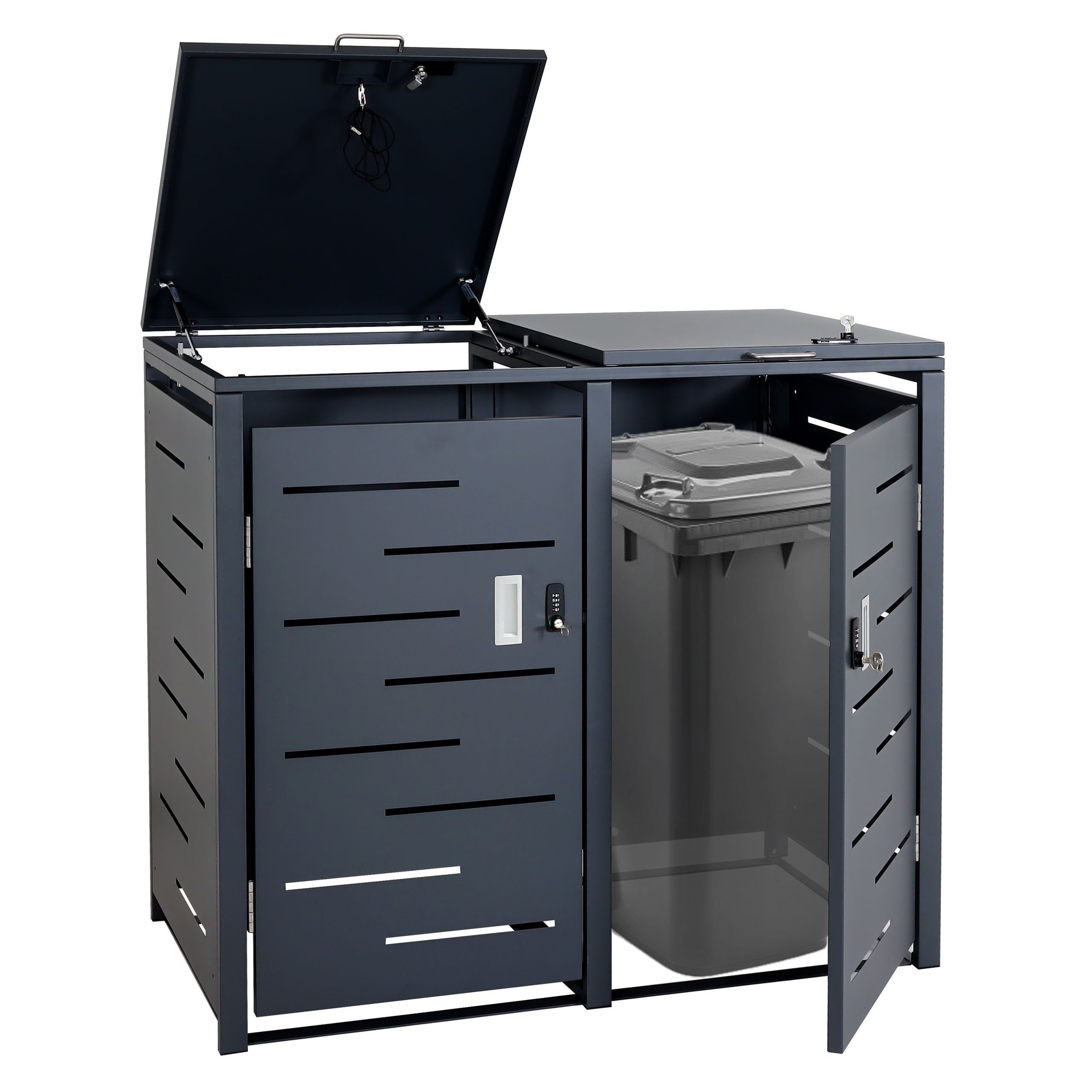 MCW Mülltonnenbox MCW-E83-2-120, Belüftungsschlitze, abschließbar, von oben zu öffnen