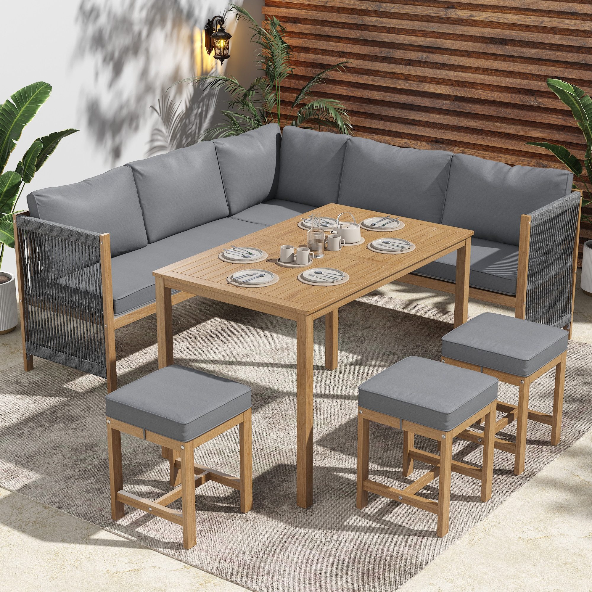 Merax Garten-Essgruppe mit Akazierahmen und Seilgeflecht, günstig online kaufen