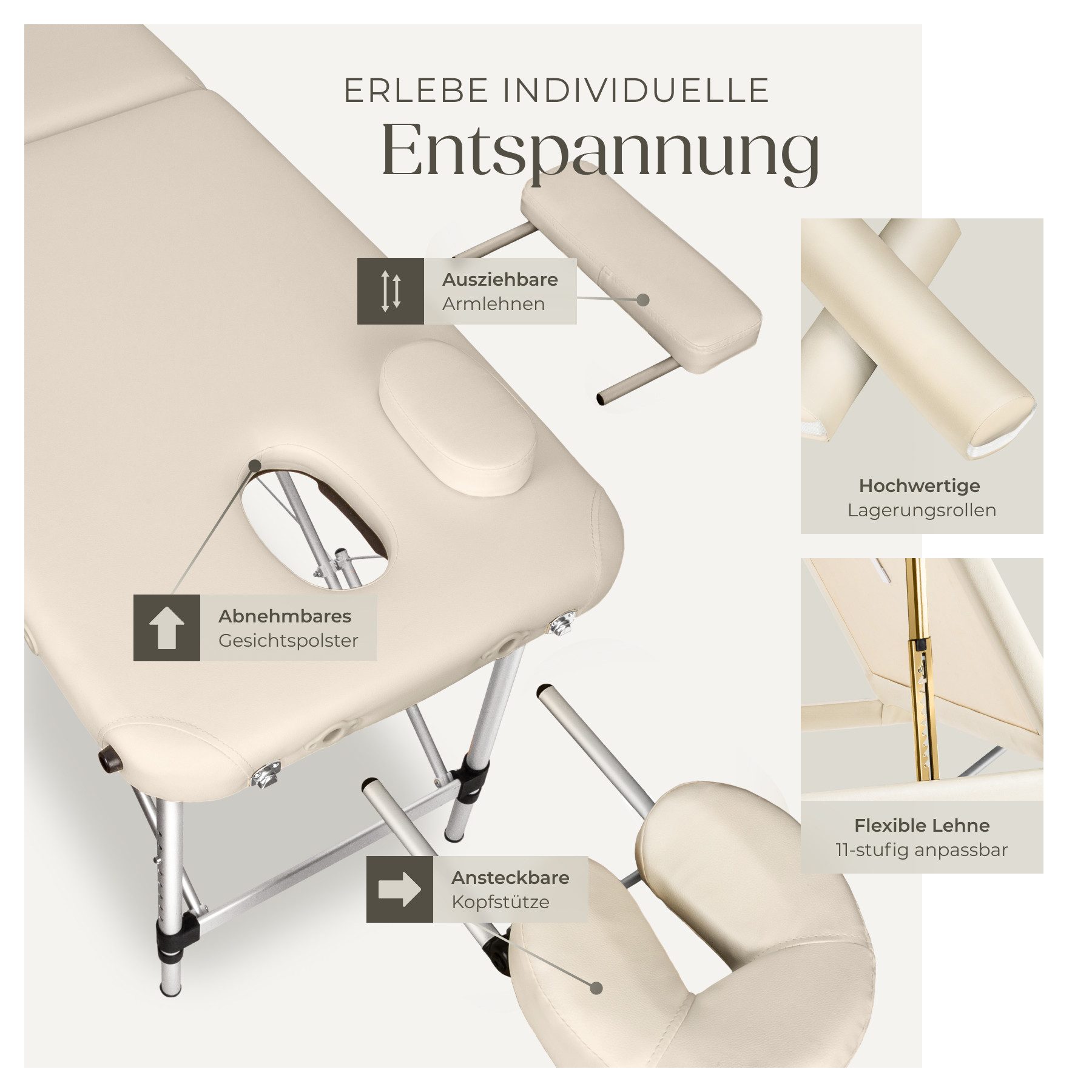 tectake Massageliege 3 Zonen Massageliege-Set (Set, 1-St., mit Tragetasche), Breite 60 cm, Polsterung 5 cm