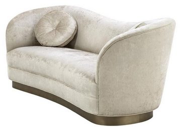 Casa Padrino Sofa Luxus Wohnzimmer Sofa Weiß-Beige / Bronze 230 x 85 x H. 82 cm - Gebogene Luxus Couch mit 2 dekorativen Kissen