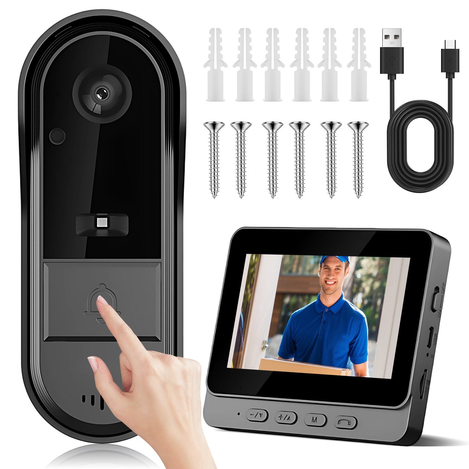 AKKEE Video-Türsprechanlage HD Smart Türklingel mit Kamera, mit Bluetooth, Kabellos (Türklingel-Set, wasserdicht)