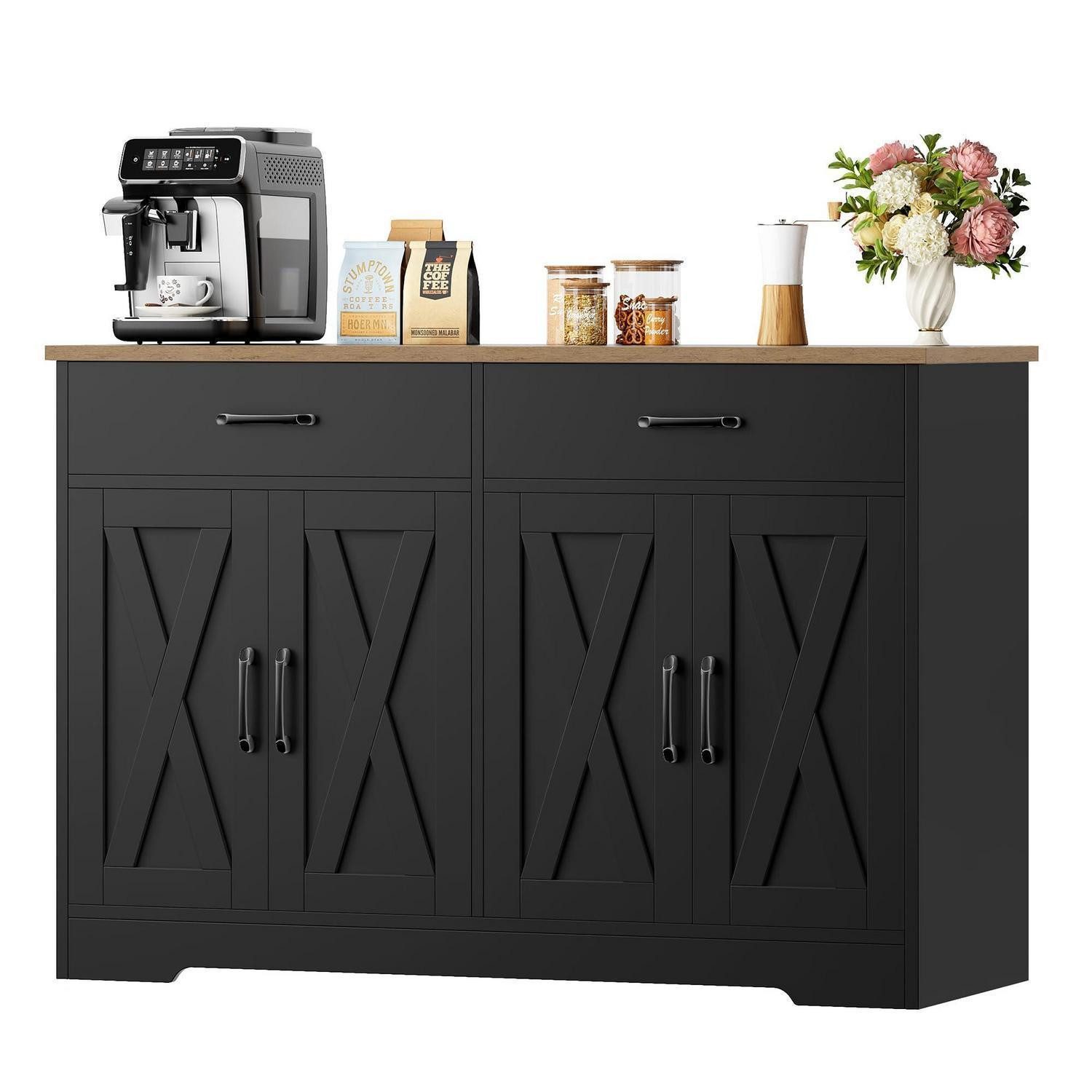 LuxusKollektion Küchenbuffet Sideboard 120cm Küchenschrank 2 Schubladen 4 Türen Schwarz & Braun