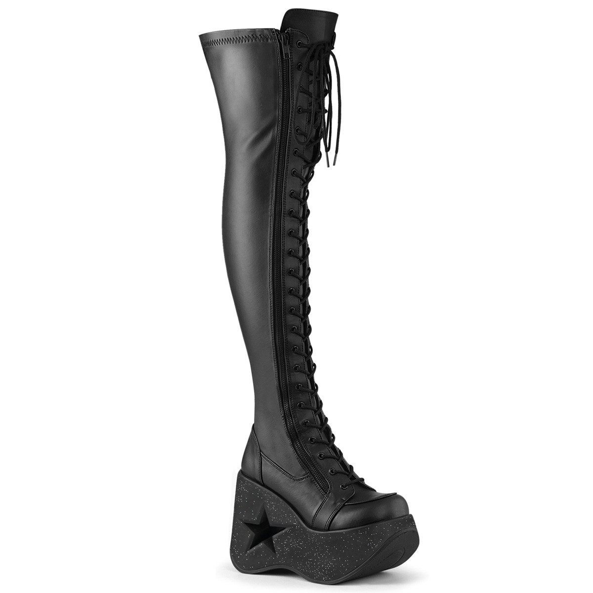 Auktion DYNAMITE-300 DemoniaCult Plateauverkneestiefel Stern Cutout sc High-Heel-Stiefel