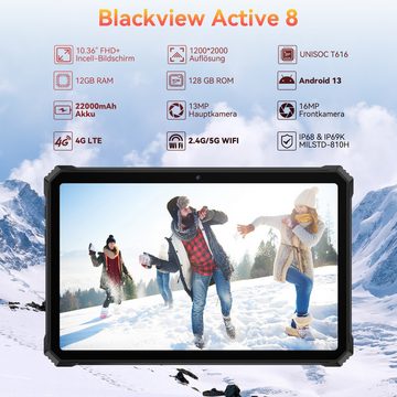 blackview Active8 Tablet (10.36", 128 GB, 4G LTE, FHD+ Display, 22000mAh Akku, Android 13, IP68/IP69K)
