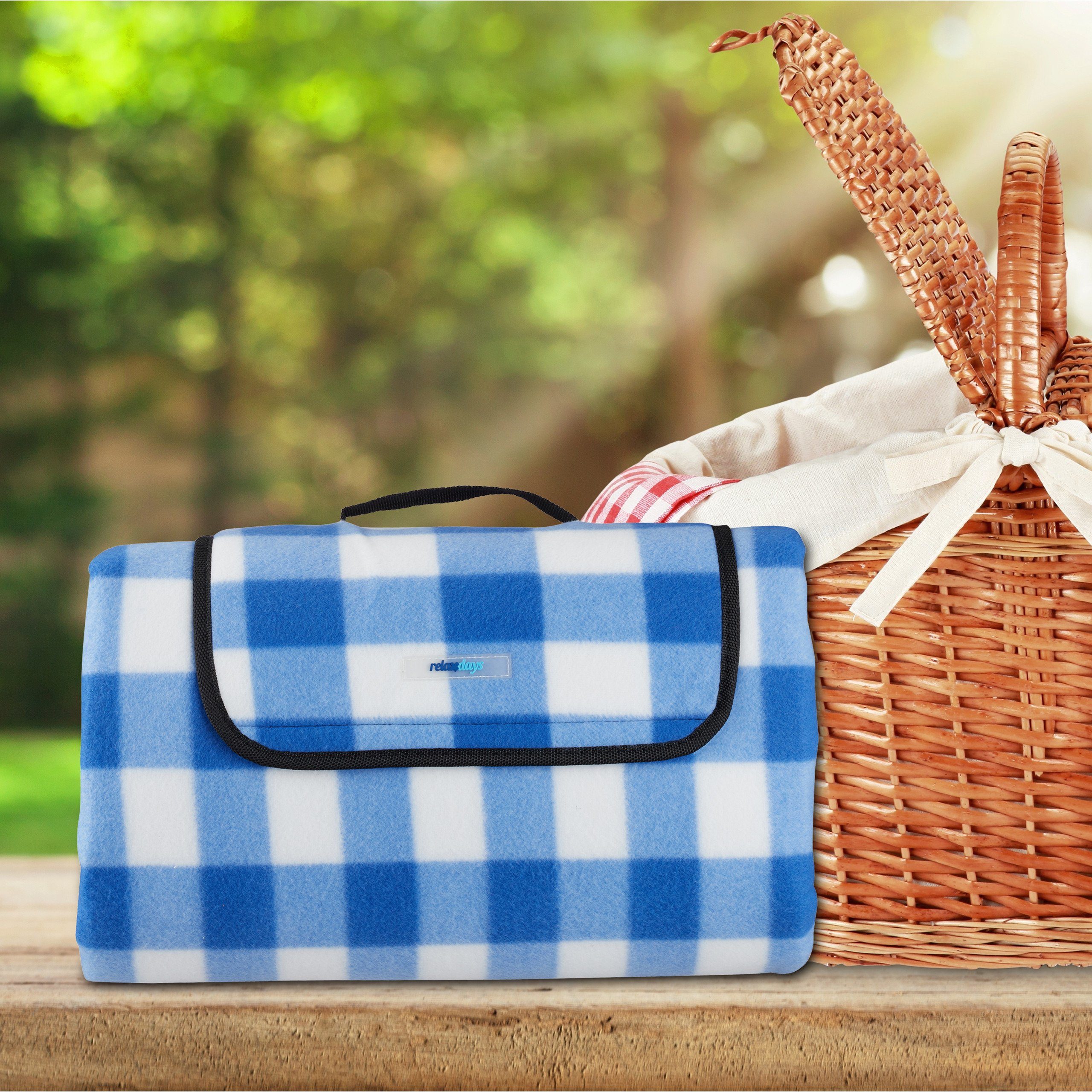 Picknickdecke Picknickdecke relaxdays blau-weiß kariert