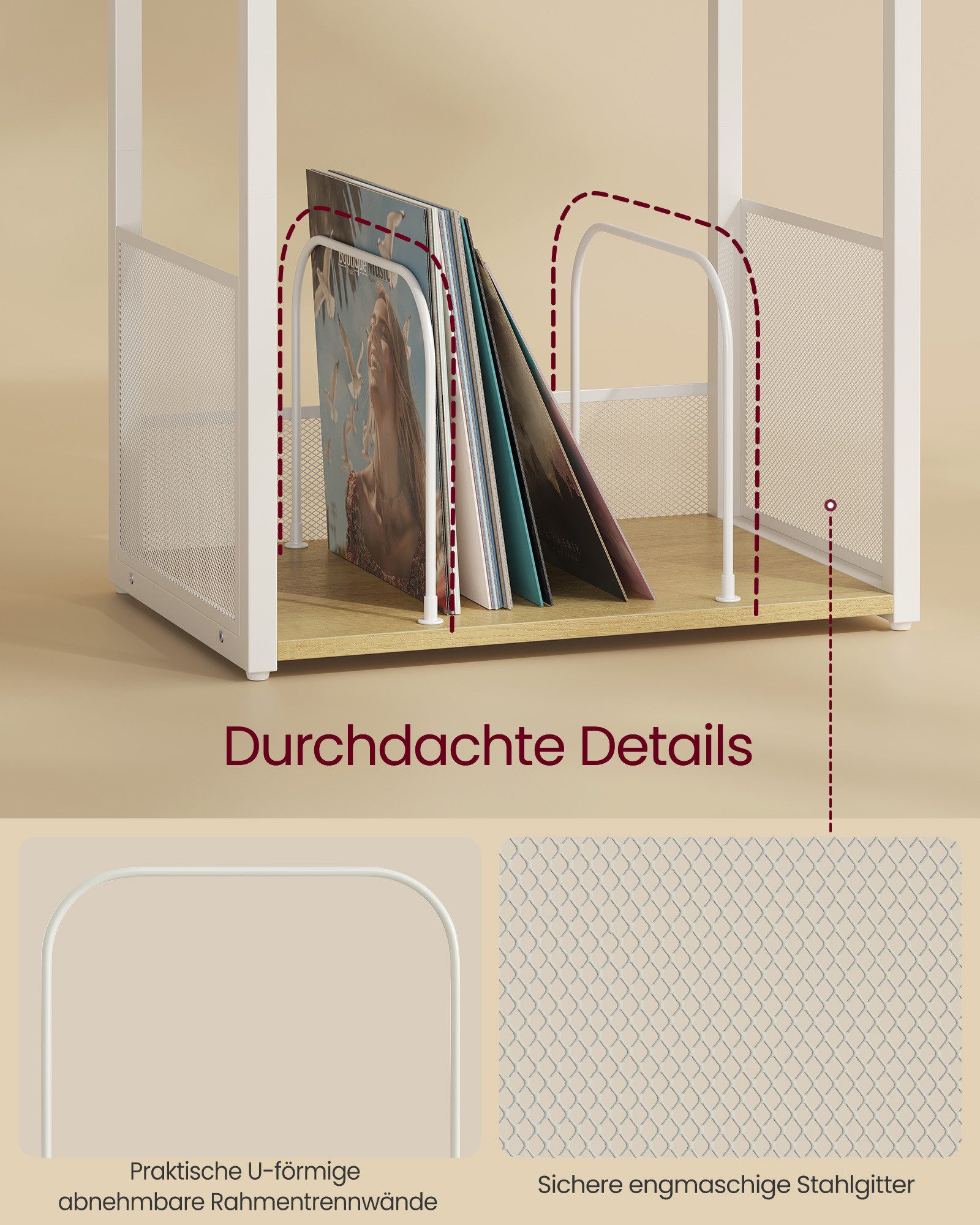 VASAGLE Beistelltisch Plattenspieler-Ständer Beistelltisch, 3 Etagen, für Wohnzimmer, von Schallplatten, bis zu 140 Alben, Aufbewahrung – Bild 4 von 5