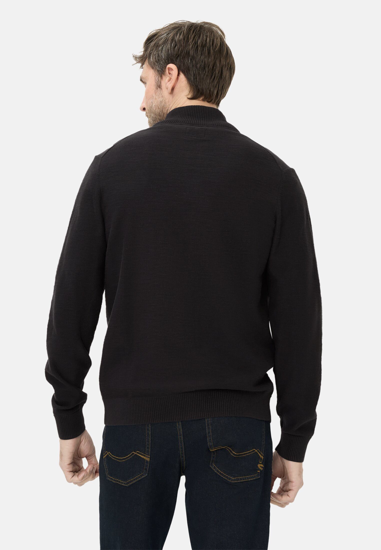 camel active Strickjacke aus reiner Baumwolle Langarm Stehkragen