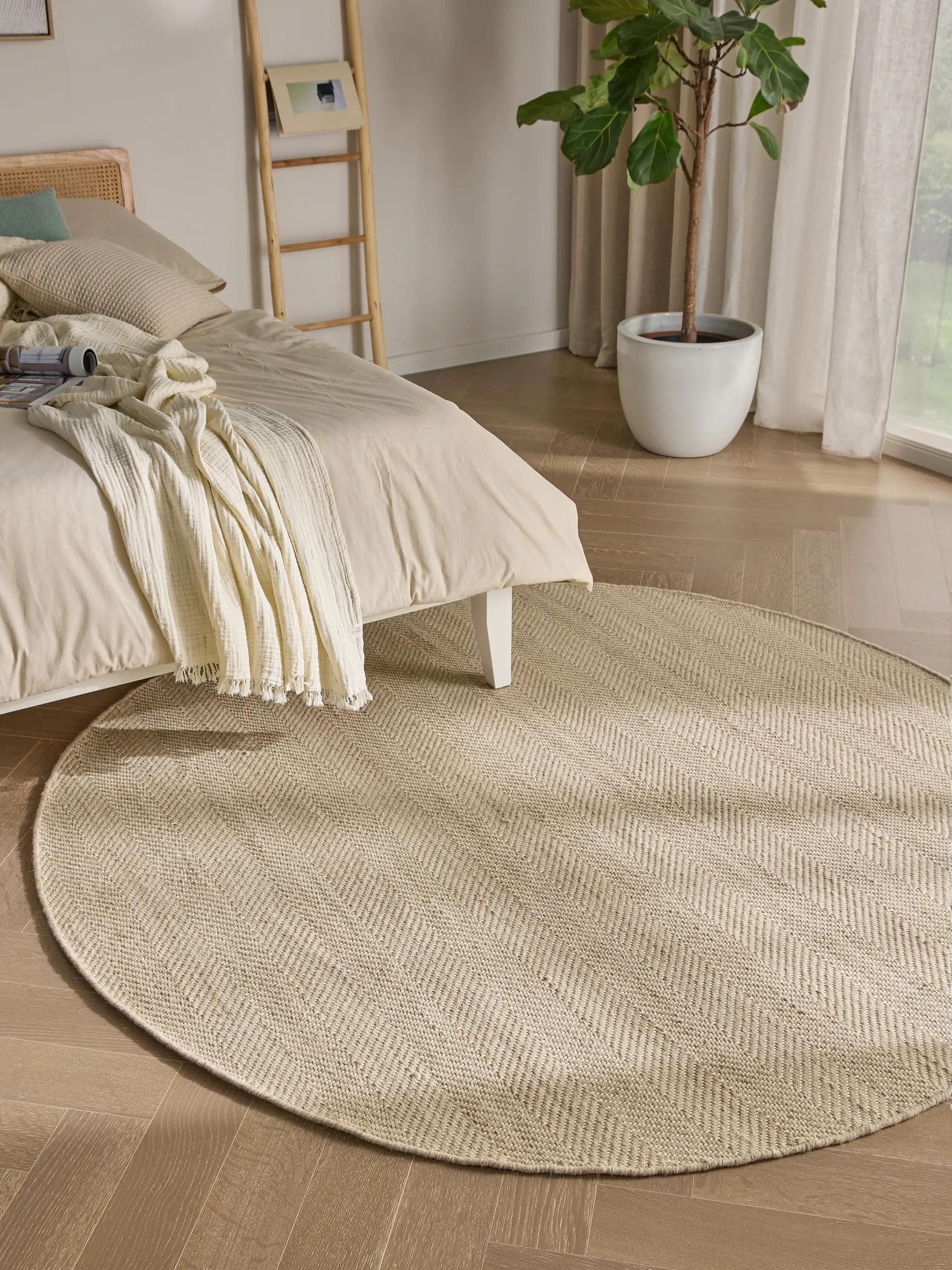 benuta Wollteppich Lars, rund, Höhe: 5 mm, Wolle, Teppich Wohnzimmer, Schlafzimmer, Esszimmer, Flur, Hygge & Cozy