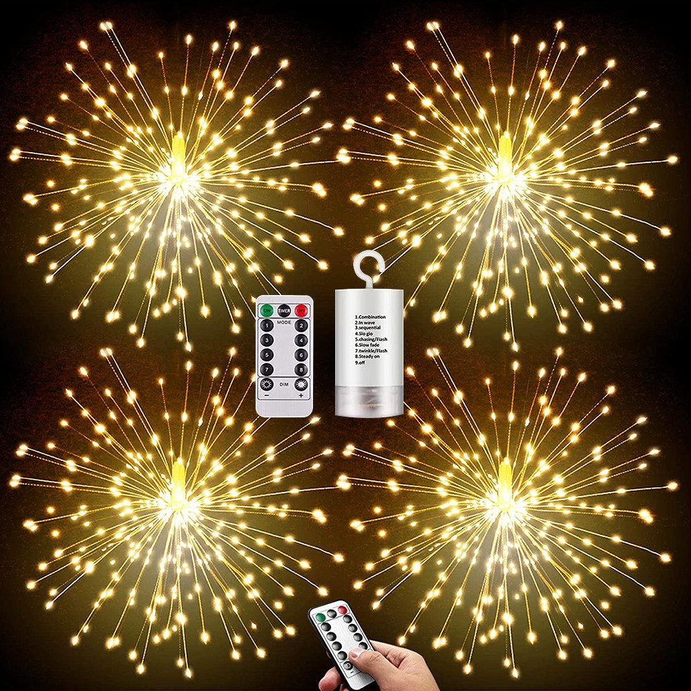 LMaxhome LED-Lichterkette Feuerwerk Weihnachtsbeleuchtung mit Fernbedienung, Timer, (2/4St) 8 Modi Fenster Weihnachtslichter für Innen Aussen Garten Deko