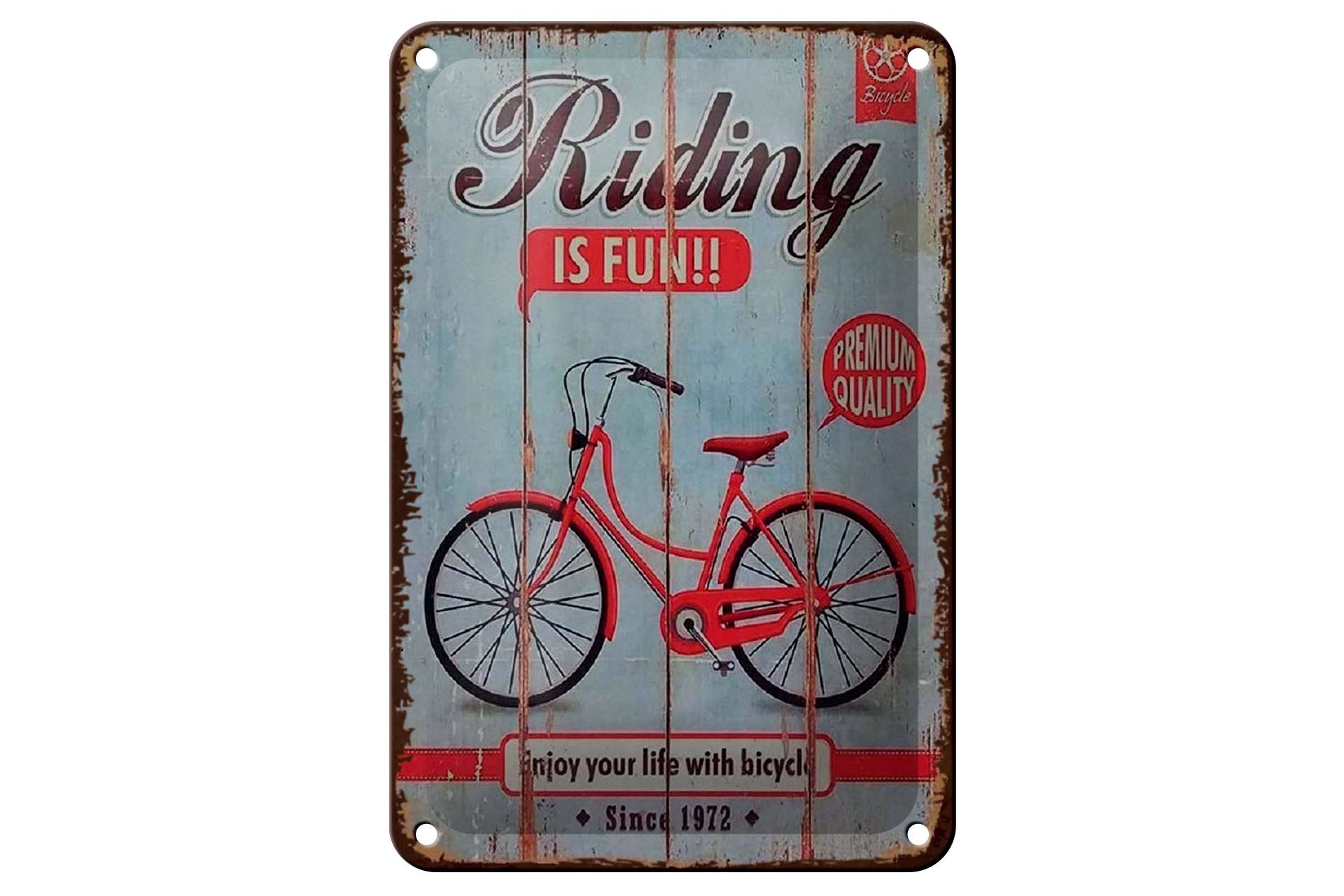 Femer GmbH Metallschild Fahrrad 12x18 cm riding is fun Enjoy your life with bicycle, (1 St), gewölbte Oberfläche, abgerundete Ecken, umgeschlagene Kanten