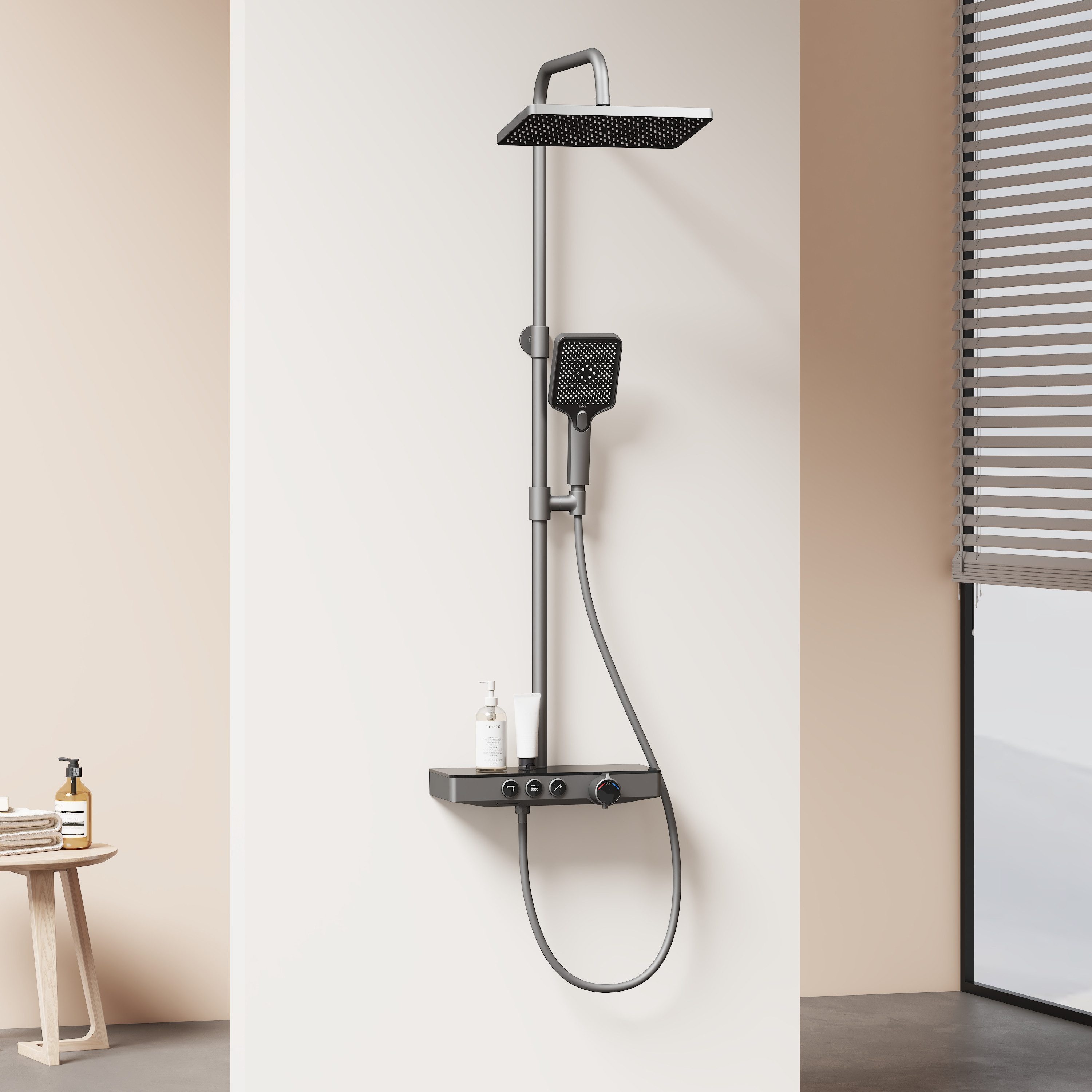 EMKE Duschsystem Duschset eckig mit Thermostat 38 °C, Regendusche und Handb günstig online kaufen