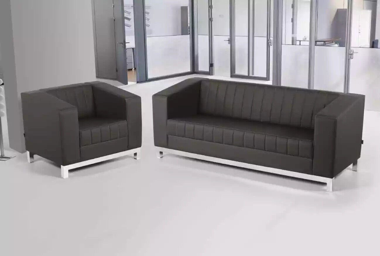 JVmoebel Sofa Graue Luxus Sofagarnitur Dreisitzer Sessel Polstermöbel Couch, Made In Europe