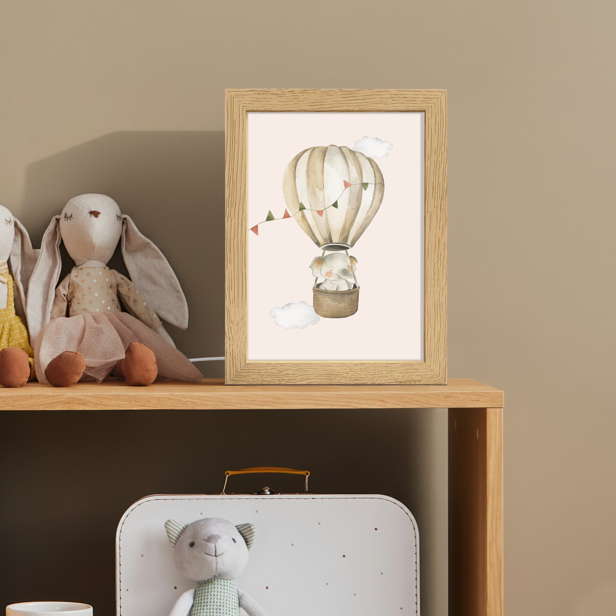 OnlyWow Nachttischlampe Lightbox Heißluftballon - Elefant - Aquarell - Beige - Tiere - Mädchen, Dimmbar, Farbwechsel, LED, Warmweiß, Kaltweiß, Neutralweiß Einst – Bild 4 von 5