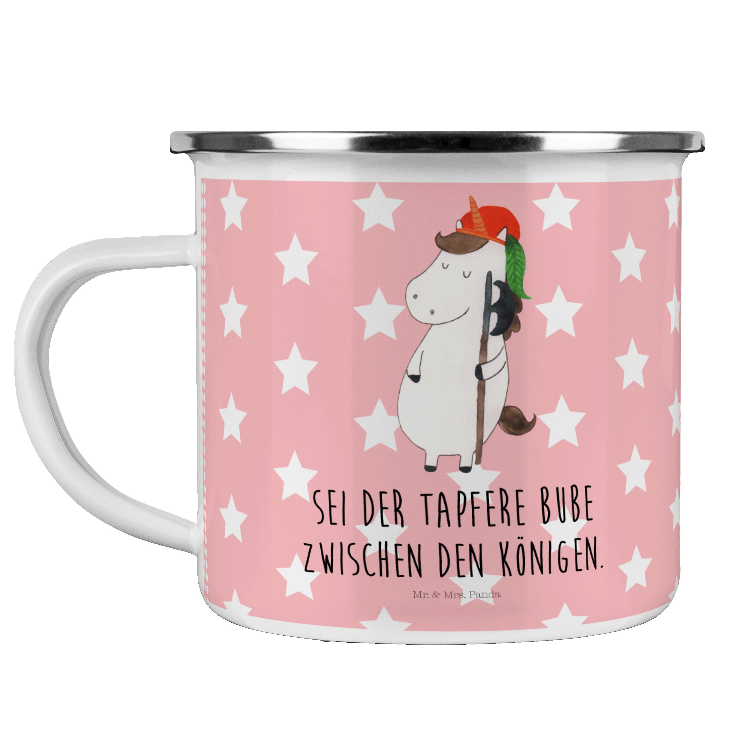 Mr. & Mrs. Panda Becher Einhorn Bube - Rot Pastell - Geschenk, Mittelalter, Camping Tasse Met, Emaille