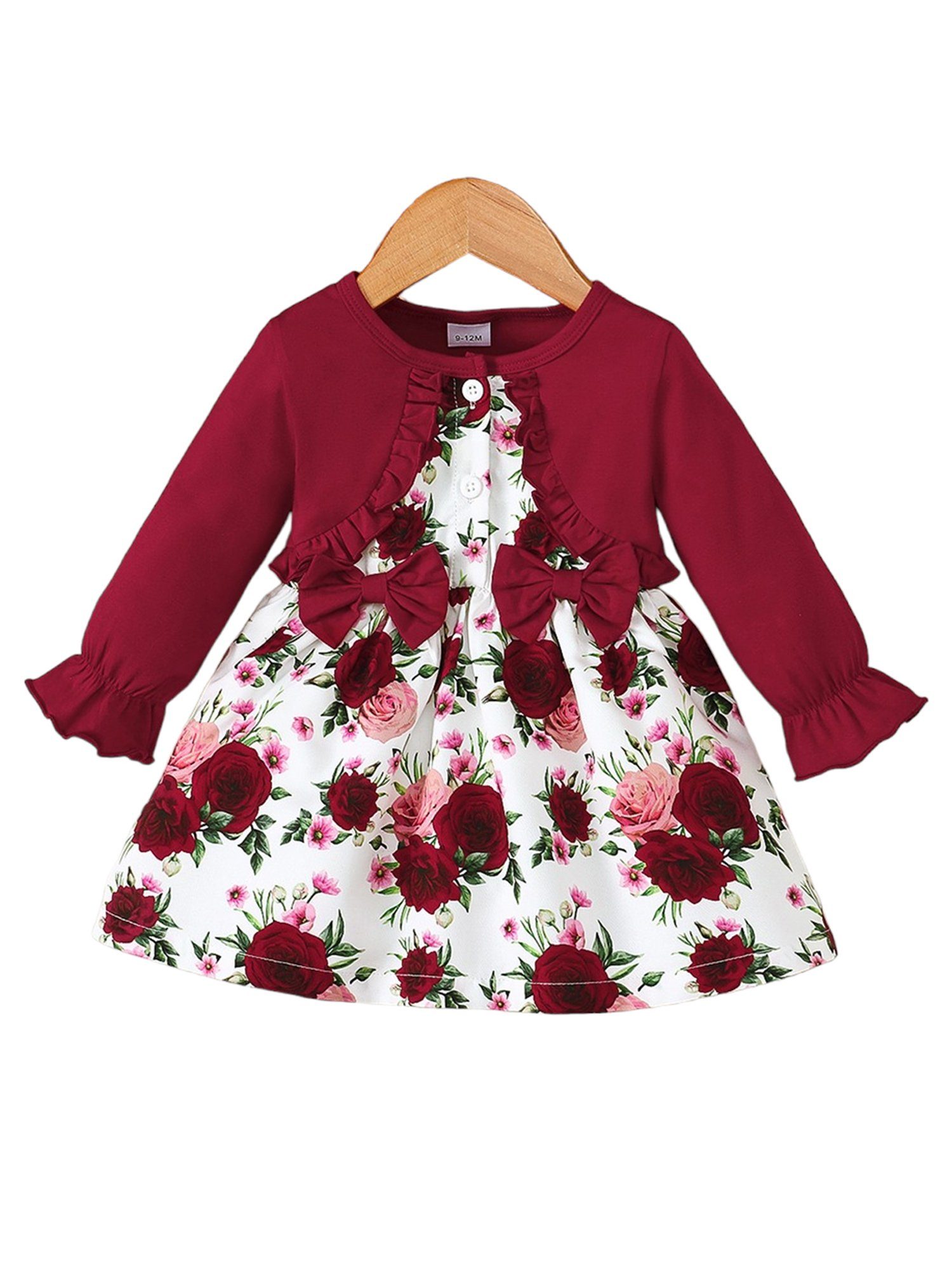 LAPA Druckkleid Mädchen Langärmliges Kleid mit Blumendruck und Rüschen, 1 Stück A-Linien-Kleid mit Laternenärmeln, Partykleid