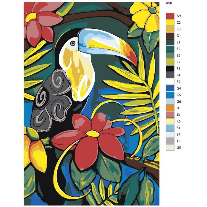Marussia Kreativset Malen nach Zahlen "Tukan Blumen" 40x60cm A90 (embroidery kit)