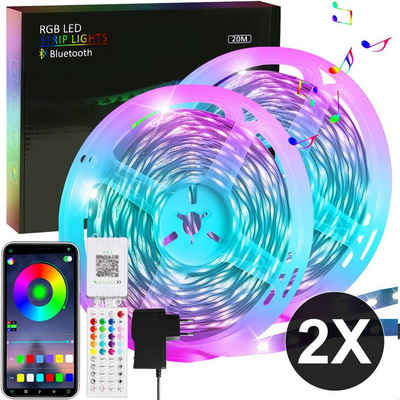 ZMH LED-Streifen RGB einstellbar mit Fernbedienung App LED-Streifen, 2-flammig, 2x 40M, Music Sync