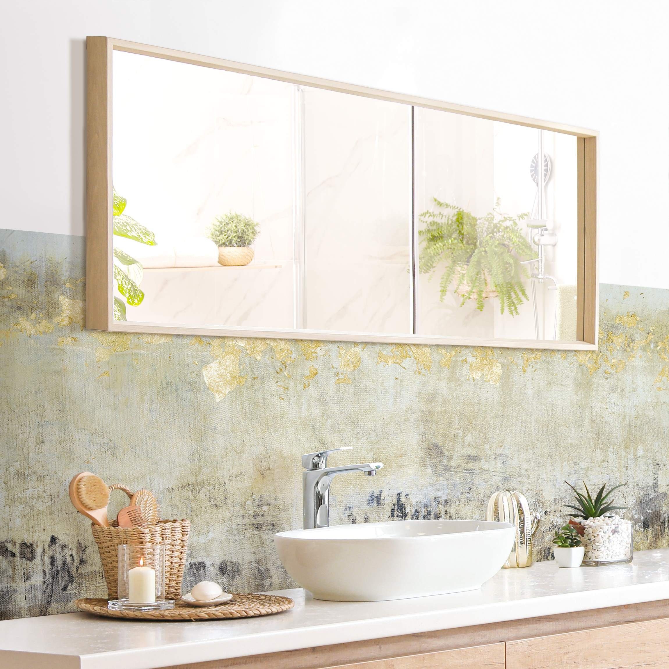 Bilderdepot24 Badrückwand weiss fugenlose Wandverkleidung Bad Abstrakt, (Hartfolie matt » Selbstklebend SMART 0,35 mm), wasserfestes Wandpaneel Goldene Farbfelder I
