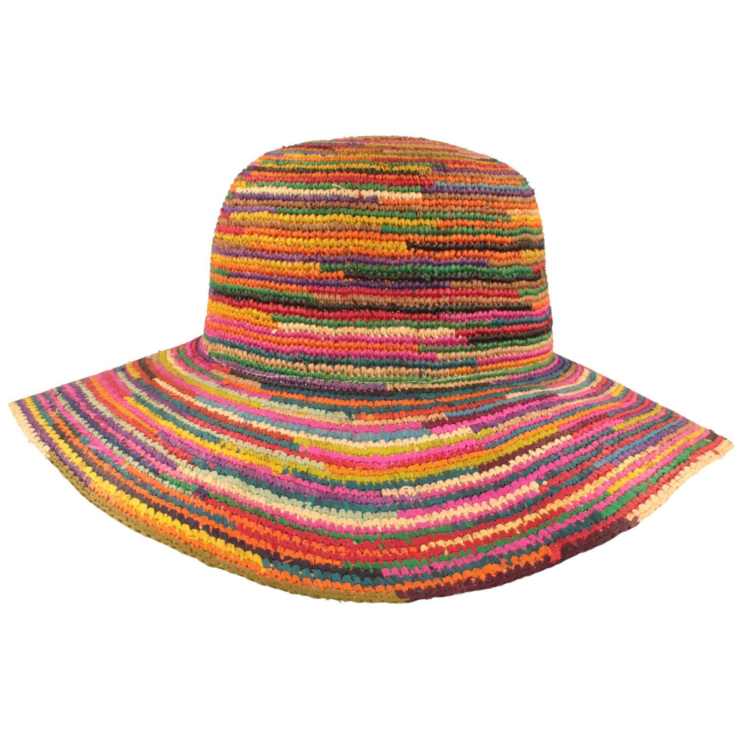 Breiter Strohhut Bunter knautschbarer Raffia Flapper mit breiter Krempe